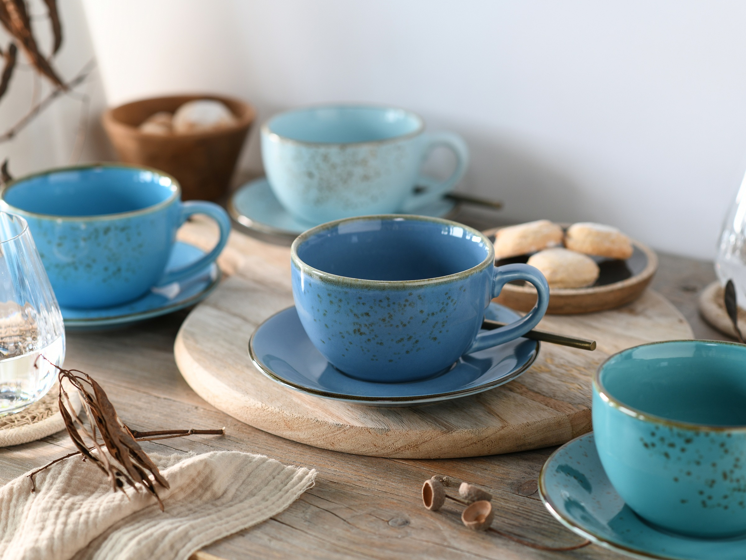 CreaTable Tasse »Tassen Set NATURE COLLECTION Aqua« Bistrotassen, 4 Cappuccinotassen, 4 Espressotassen, je mit Untertassen
