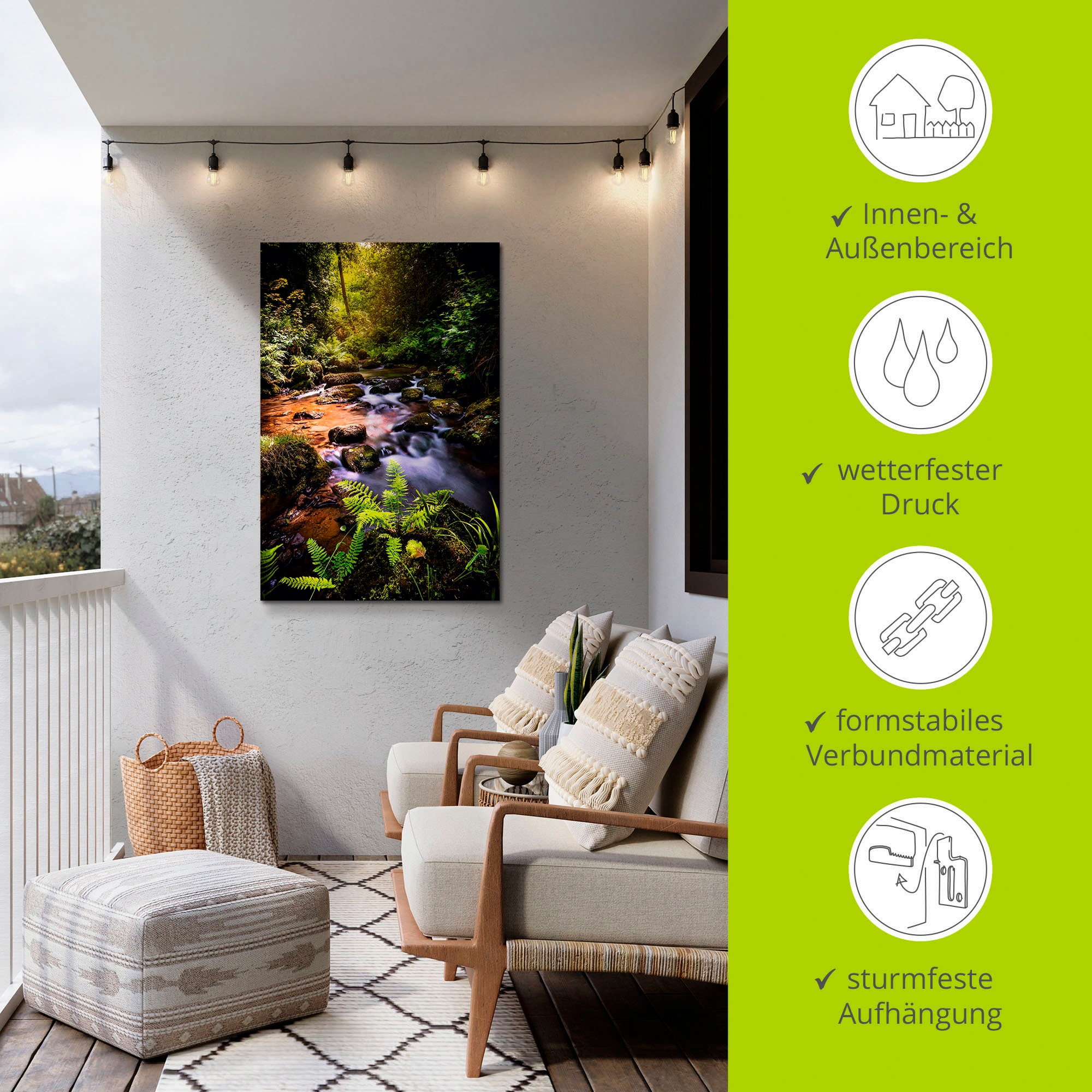 Artland Wandbild »Wildbach im Wald«, Gewässer, (1 St.), als Alubild, Outdoorbild, Leinwandbild, Wandaufkleber, versch. Größen