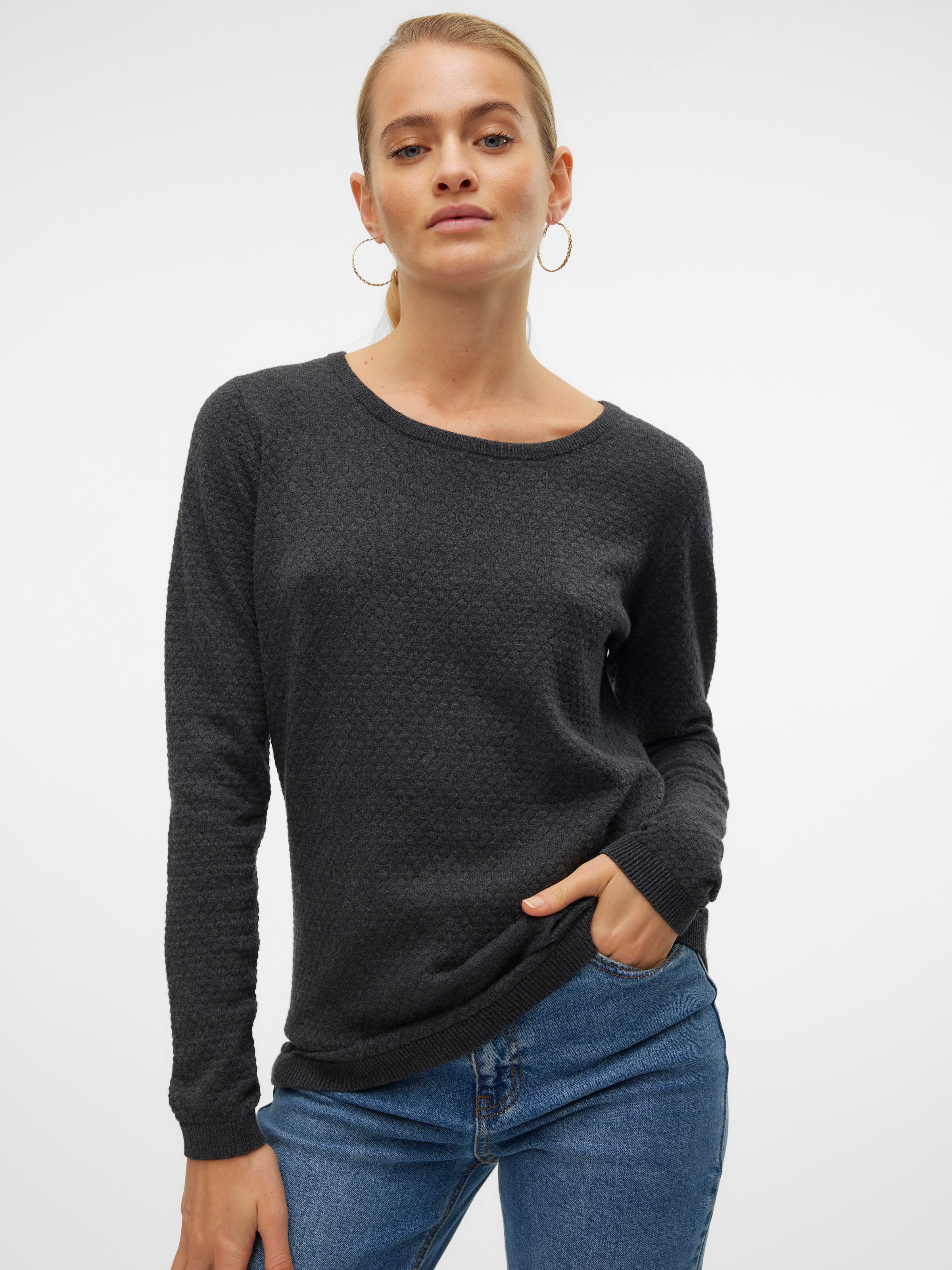 Vero Moda Rundhalspullover »VMCARE STRUCTURE LS O-NECK BLOUSE« aus Bio-Baumwolle