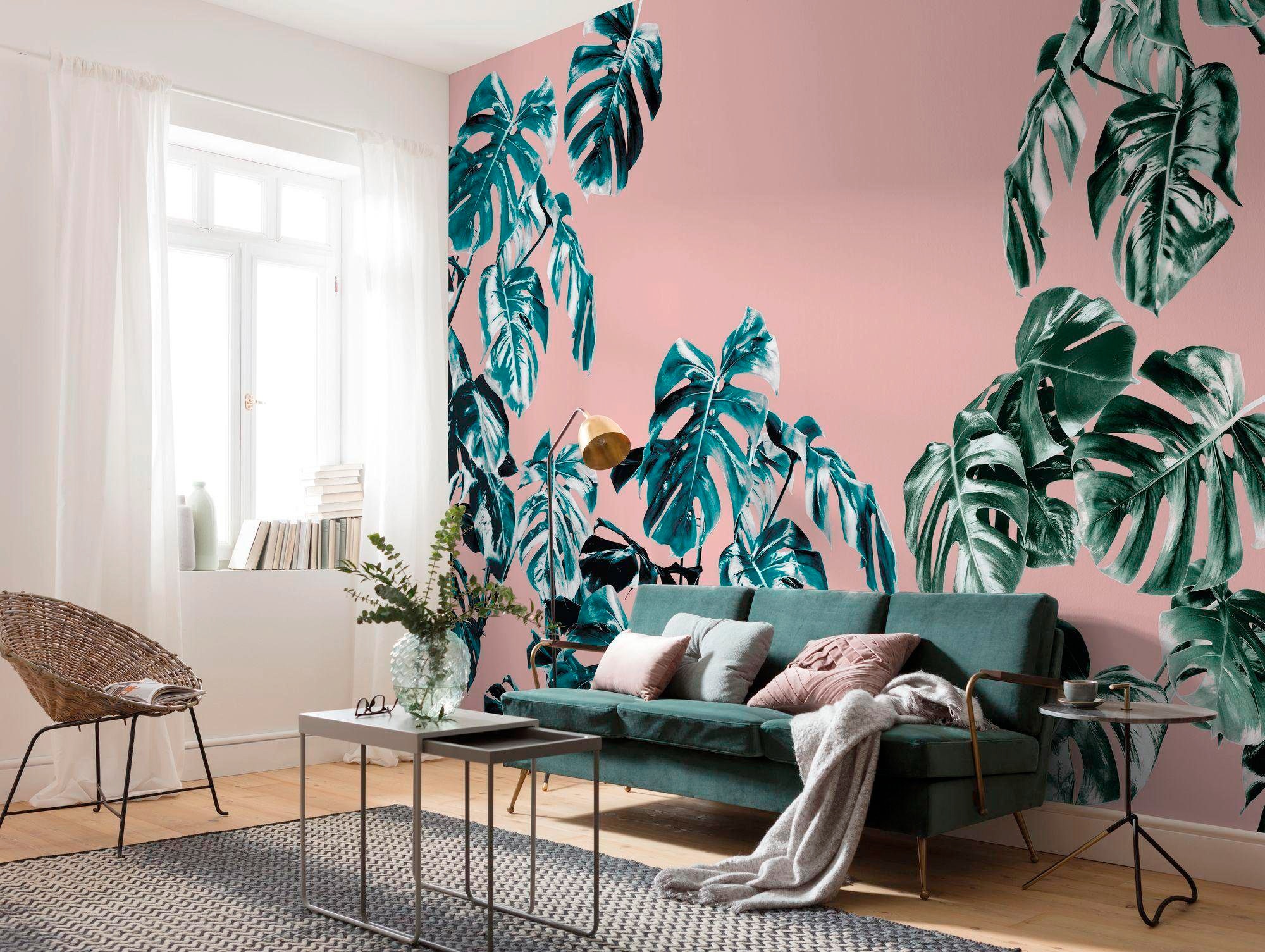 Komar Vliestapete »Digitaldruck Vlies -  Monstera Rosé - Größe 400 x 250 cm« bedruckt glatt Wohnzimmer, Schlafzimmer