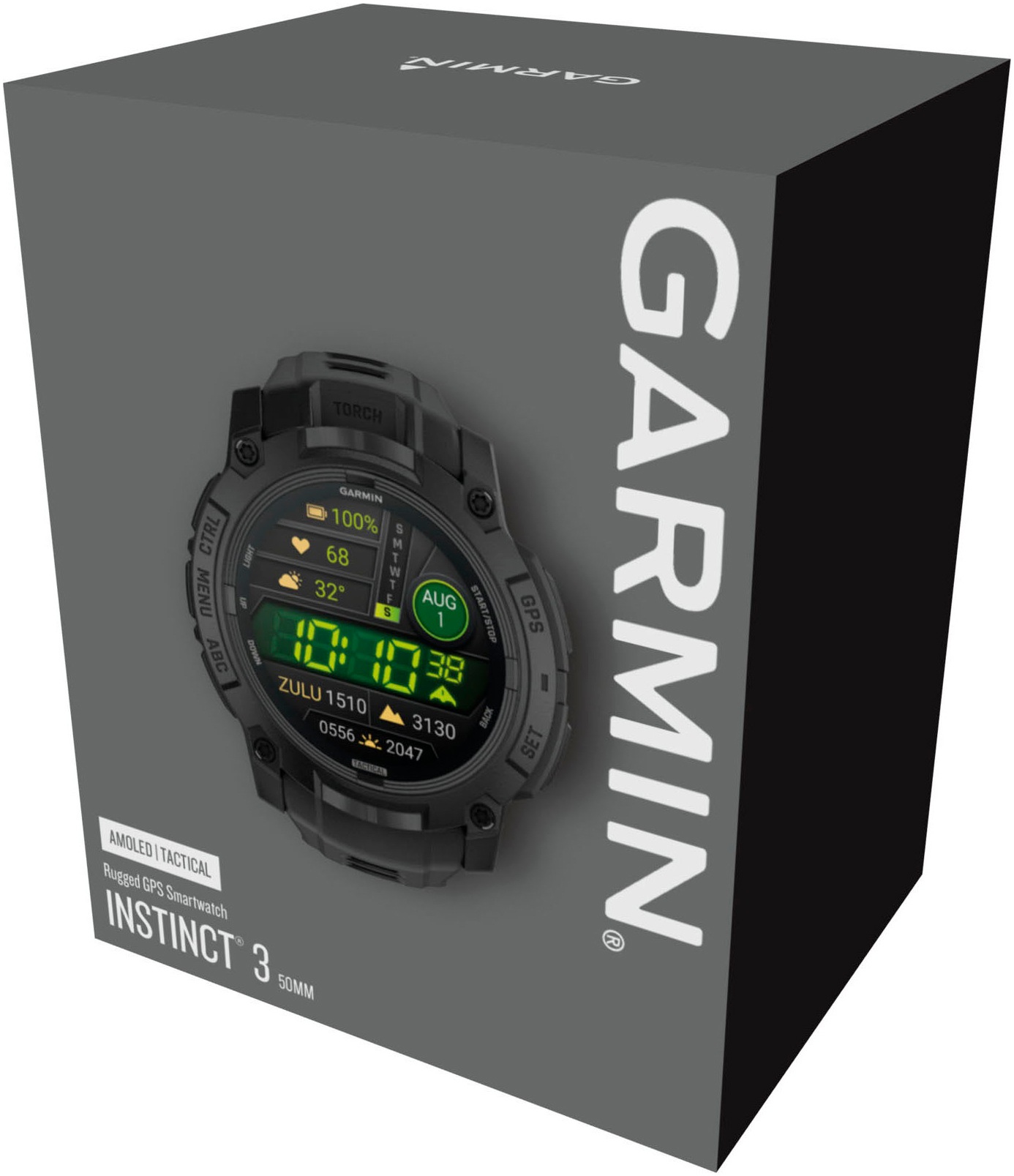 Garmin Smartwatch »Instinct 3 AMOLED 50 mm Tactical Edition« (3,3 cm / 1,3;Herzfrequenzsensor;Thermometer ″)