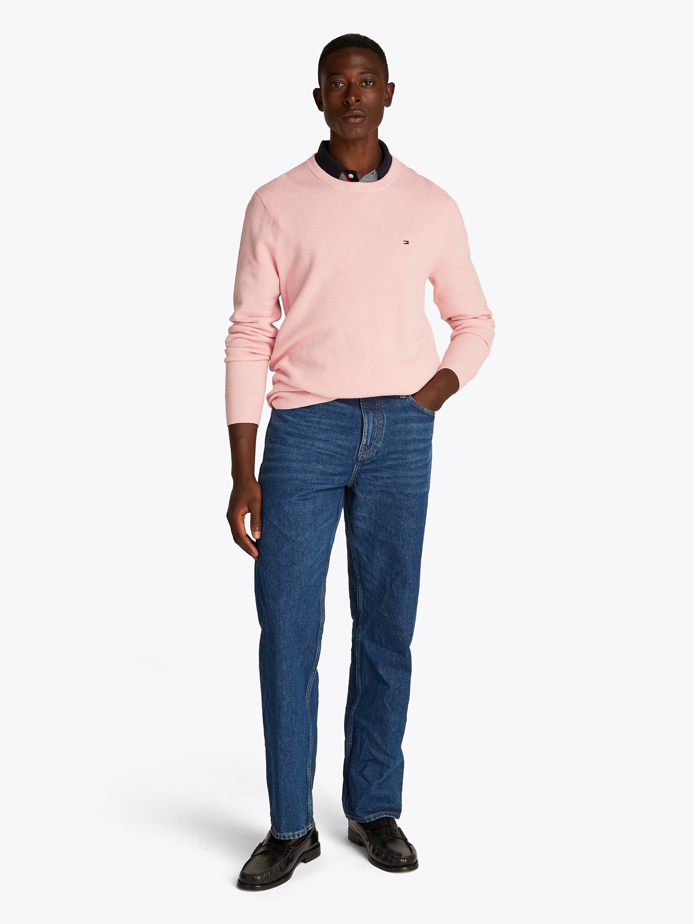 Tommy Hilfiger Rundhalspullover »ESSENTIAL STRUCTURE CREW NECK mit Struktur und Label«, unifarben, casual, regular fit, Baumwolle, Rundhals
