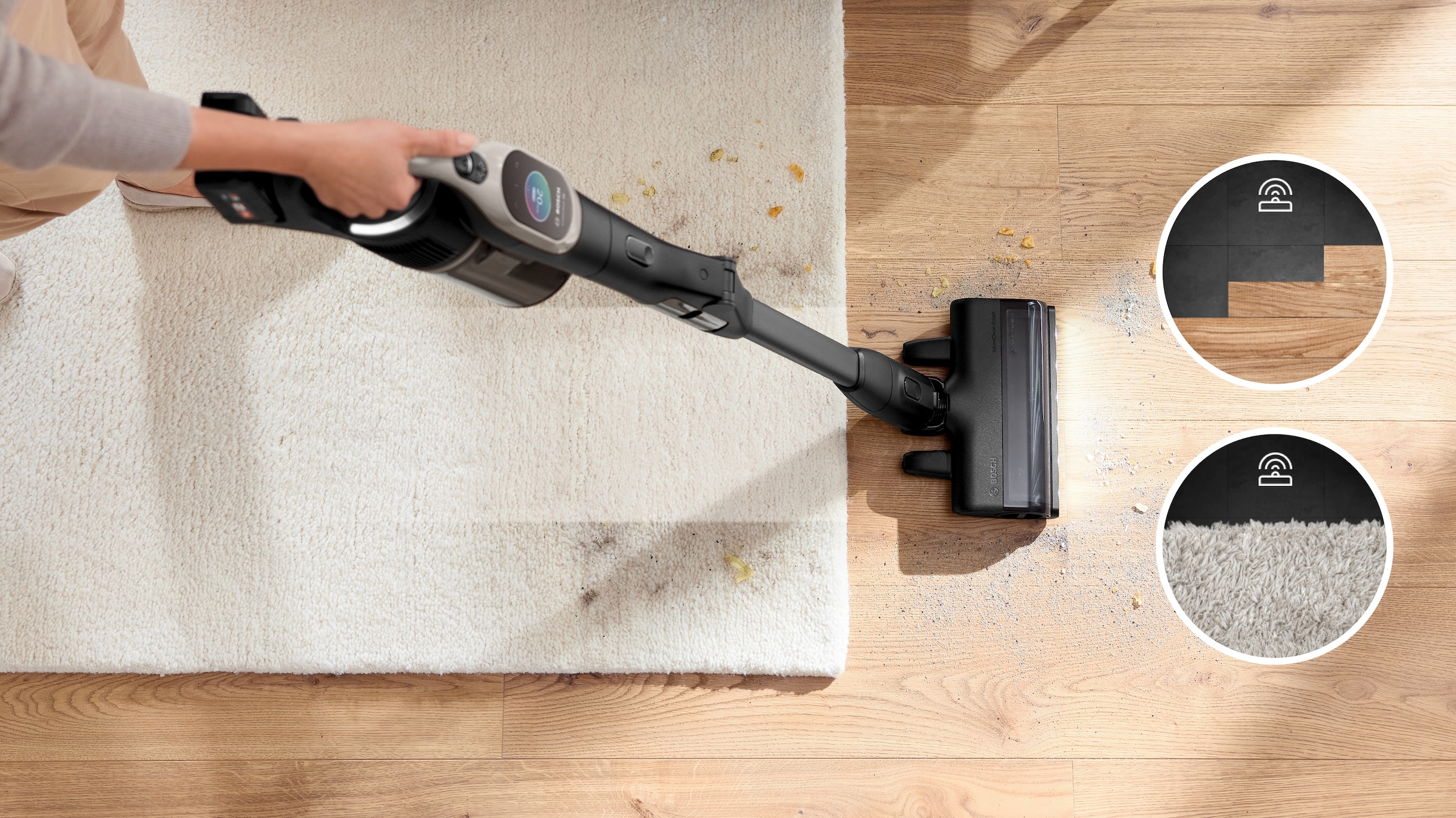 BOSCH Akku-Stielstaubsauger »Unlimited 10 BTS1042GQC, MicroClean™ Technology, 10 J. Motorgarantie«, Display, Knickrohr, HEPA-Filtersystem, Schnellladegerät, 2 Akkus, grau