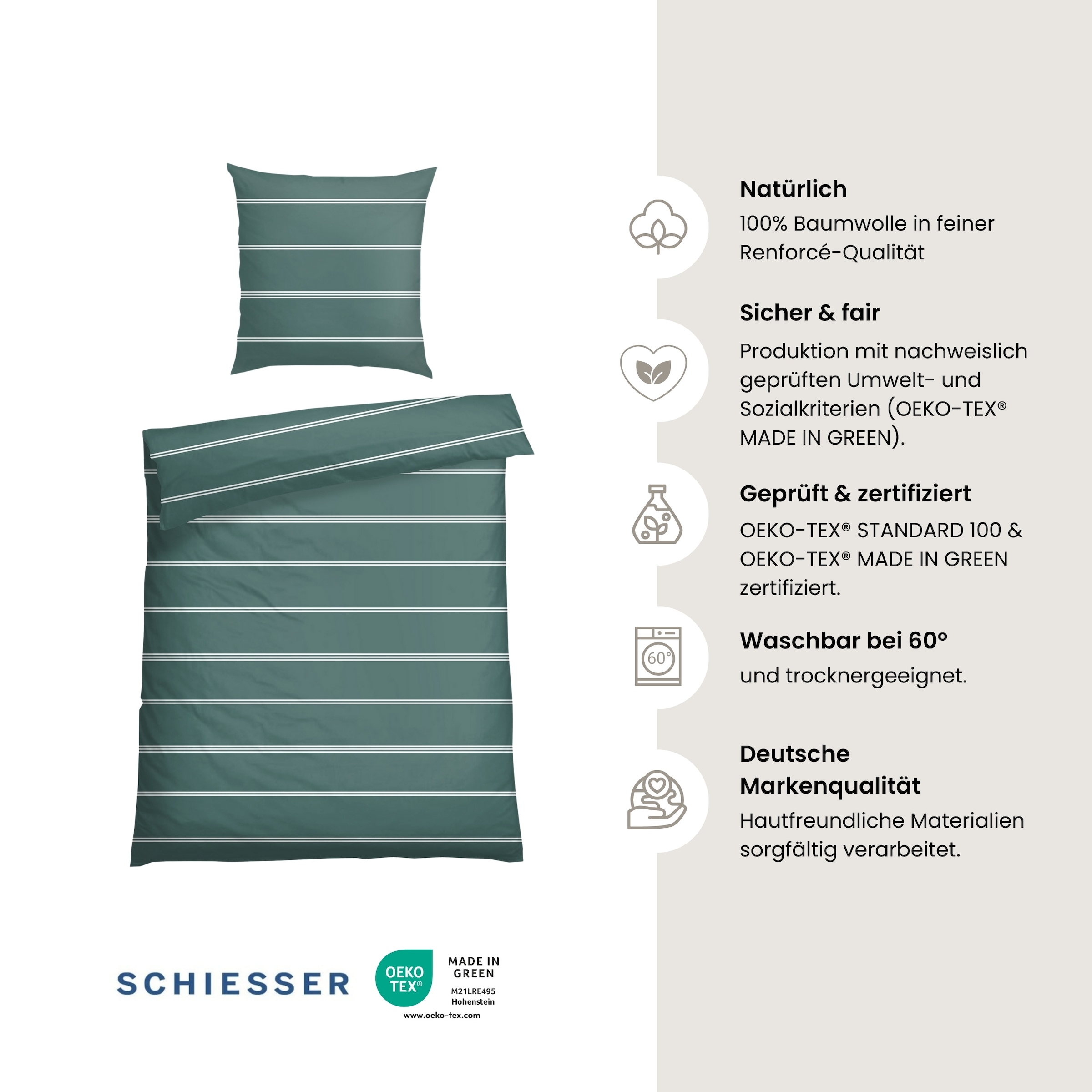 Schiesser Bettwäsche »Matteo aus weicher Baumwolle mit klassischem Streifendesign« 2 MADE IN GREEN by OEKO-TEX®