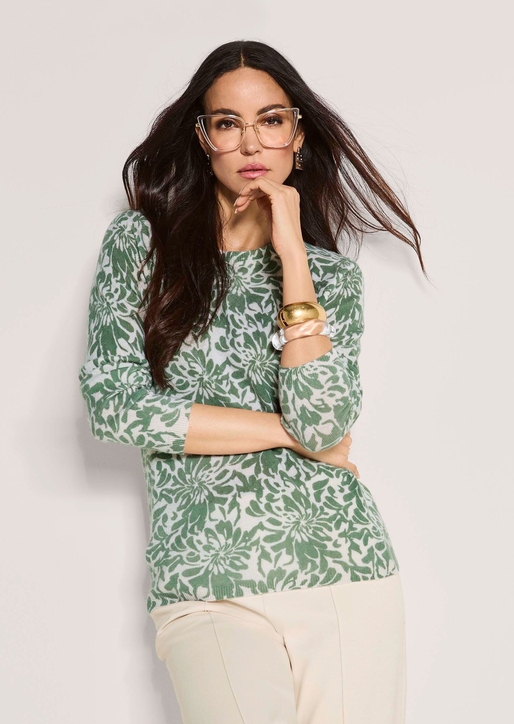 MADELEINE Longpullover »Strickpullover Frühlingshafter Kaschmirpullover mit floralem Print« Good Kaschmir