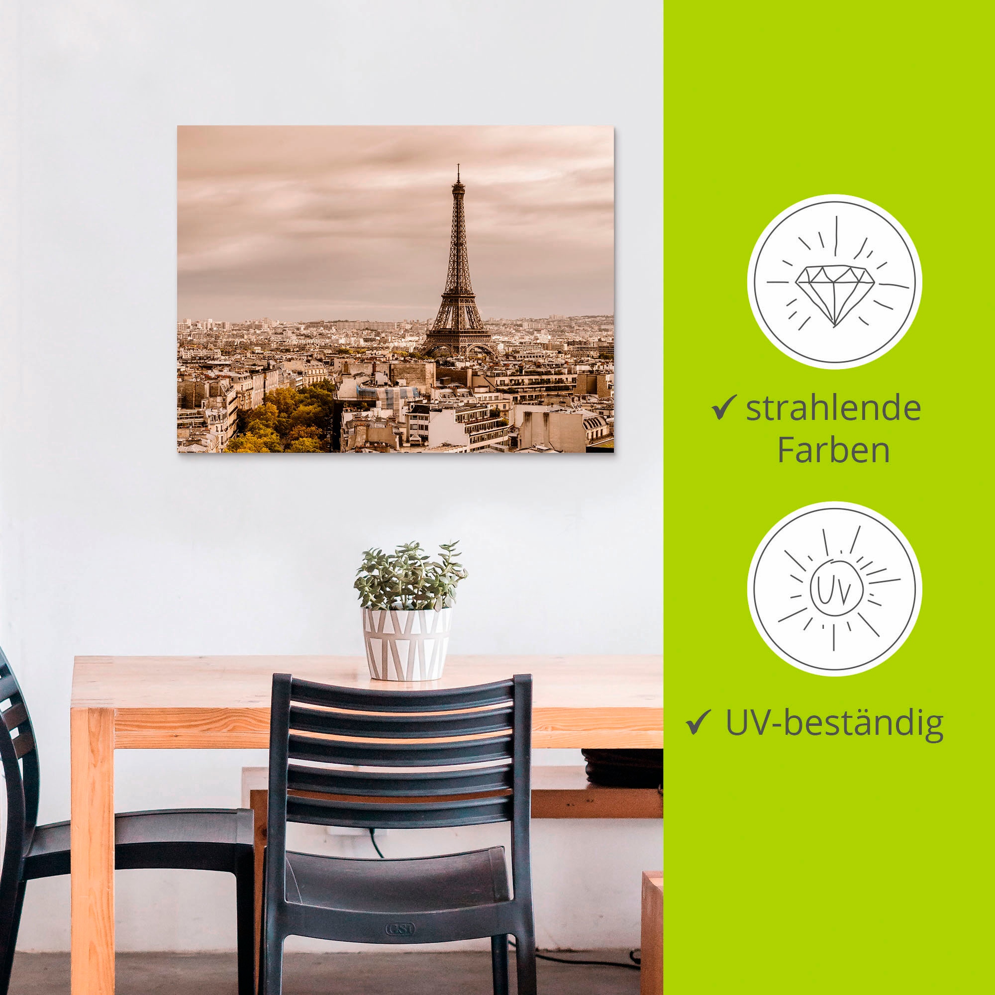 Artland Alu-Dibond-Druck »Paris Eiffelturm I« Frankreich 1 Stk. tlg. für Innen- und Außenbereich geeignet, Outdoorbild