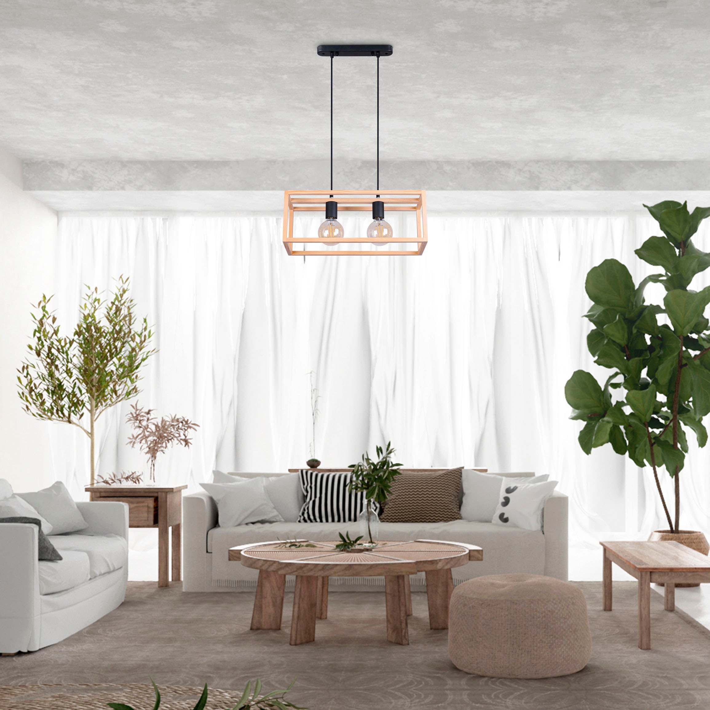 Paco Home Pendelleuchte »BJÖRN«, Leuchtmittel E27 | ohne Leuchtmittel, LED Pendellampe Wohnzimmer Esszimmer Modern Holz Zweiflammig E27