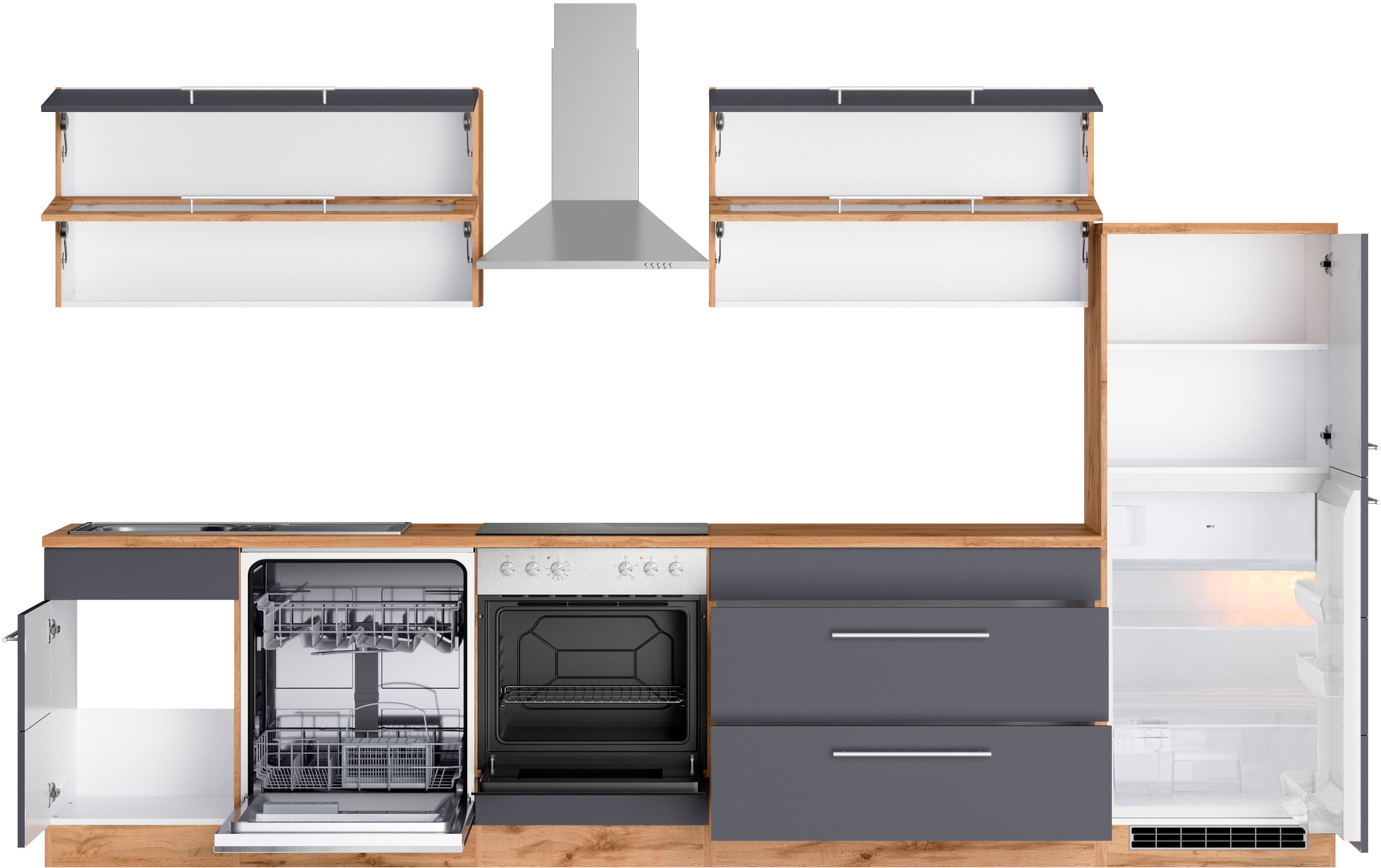 KOCHSTATION Küchenzeile »KS-Wien« Breite 330 cm, wahlweise mit E-Geräten