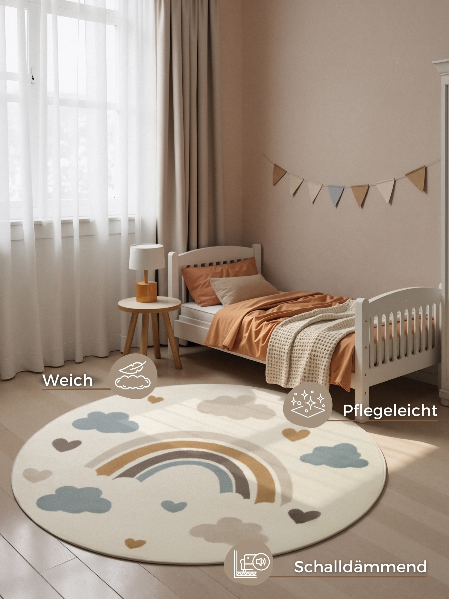 HANSE Home Kinderteppich »Skyla« rund 10 mm Höhe Pflegeleicht, Weich, Kinderzimmer, Spielteppich, Spielunterlage