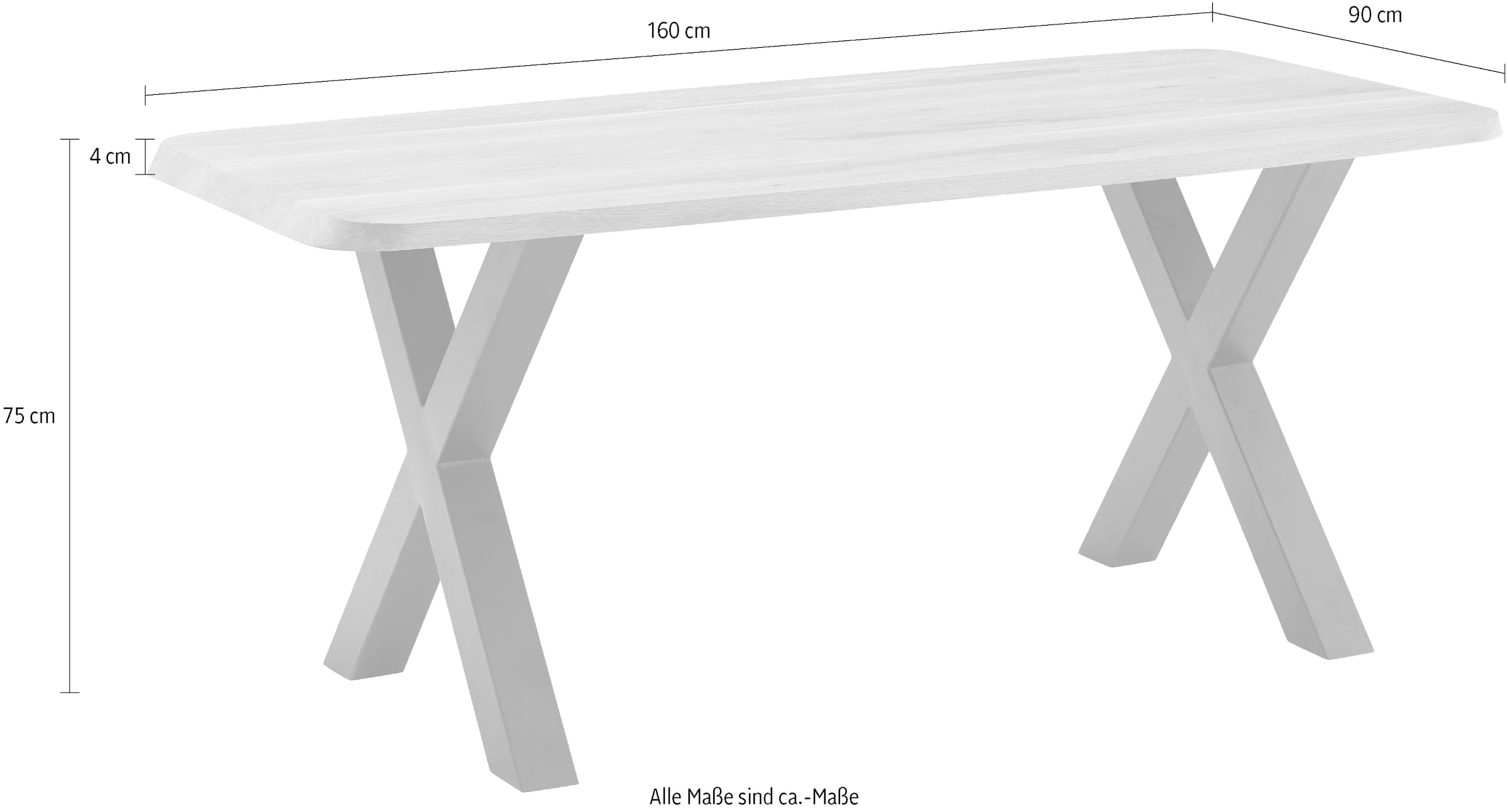 massivline&more Esstisch »Porto, Vierfußtisch, Küchentisch, Tisch, Esstisch, Holztisch«, (2 St.), Platte massiv, Gestell Metall pulverbeschichtet schwarz
