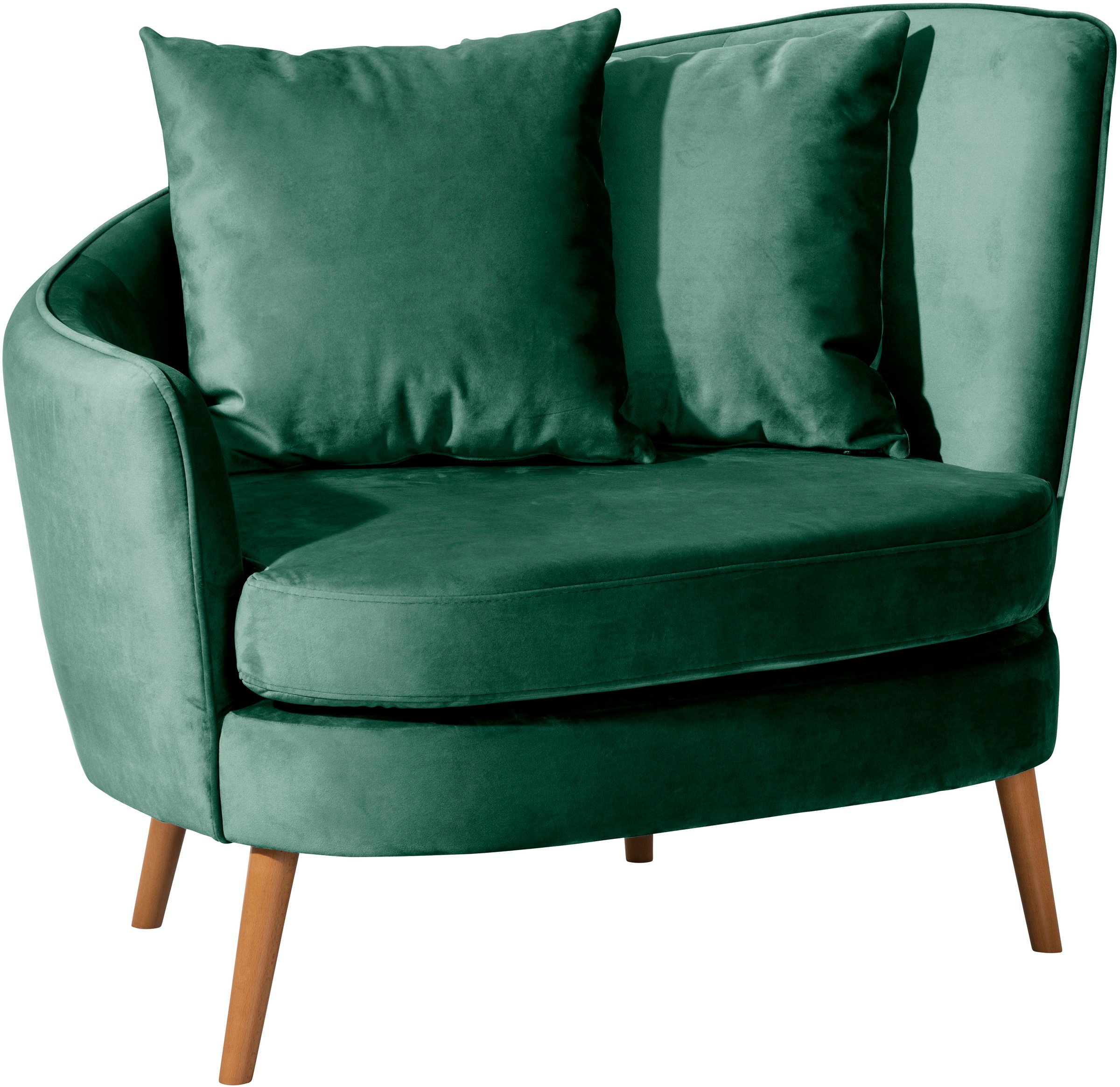 Max Winzer® Loungesessel »Mirandas, handgefertigter Sessel, Polstersessel, Sofamuschel«, hochwertige Verarbeitung, aus weichem Samtvelours, inkl. Zierkissen