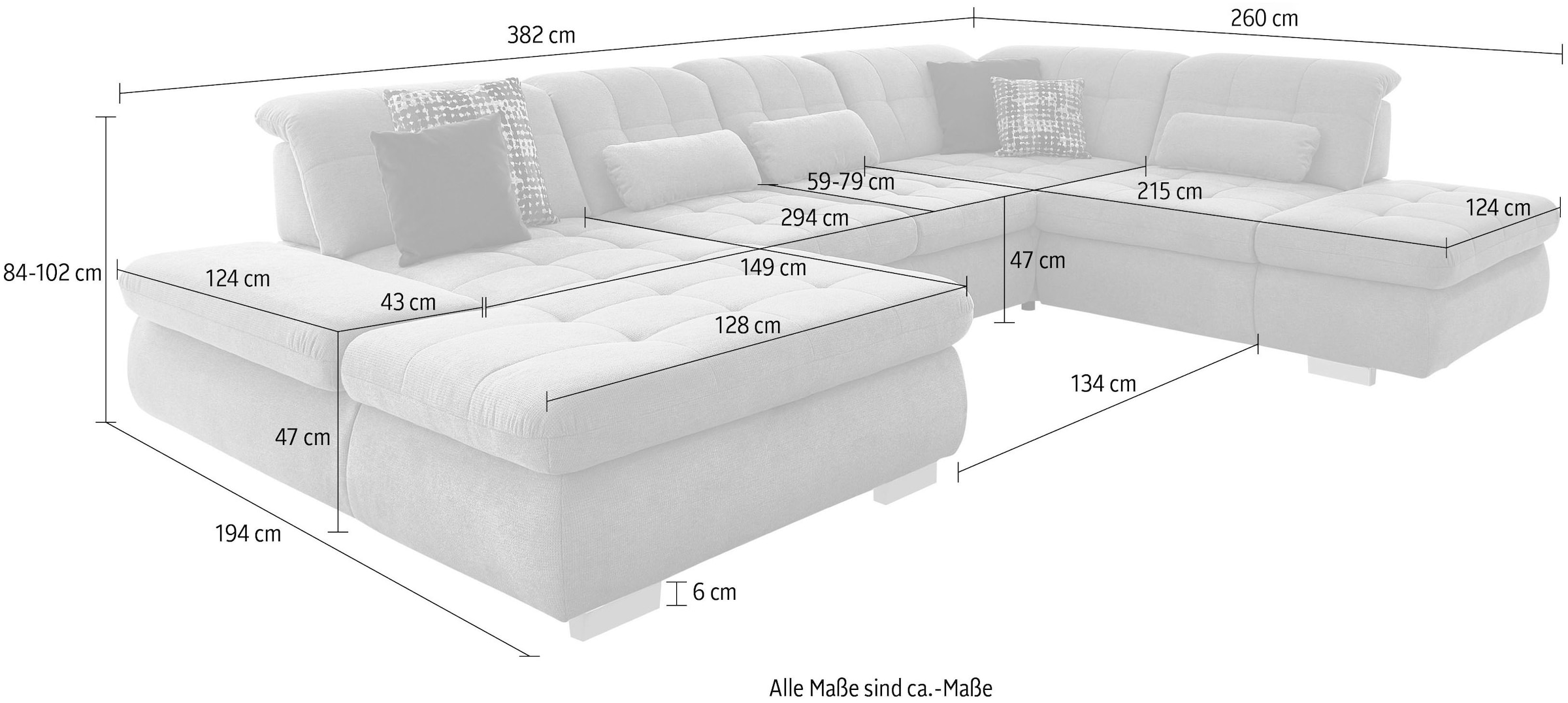 Die PlanBar Wohnlandschaft »MP-IN17004 U-Form, Breite 382 cm, mit Federkern-Polsterung« Federkern-Polsterung, wahlweise mit Funktionen