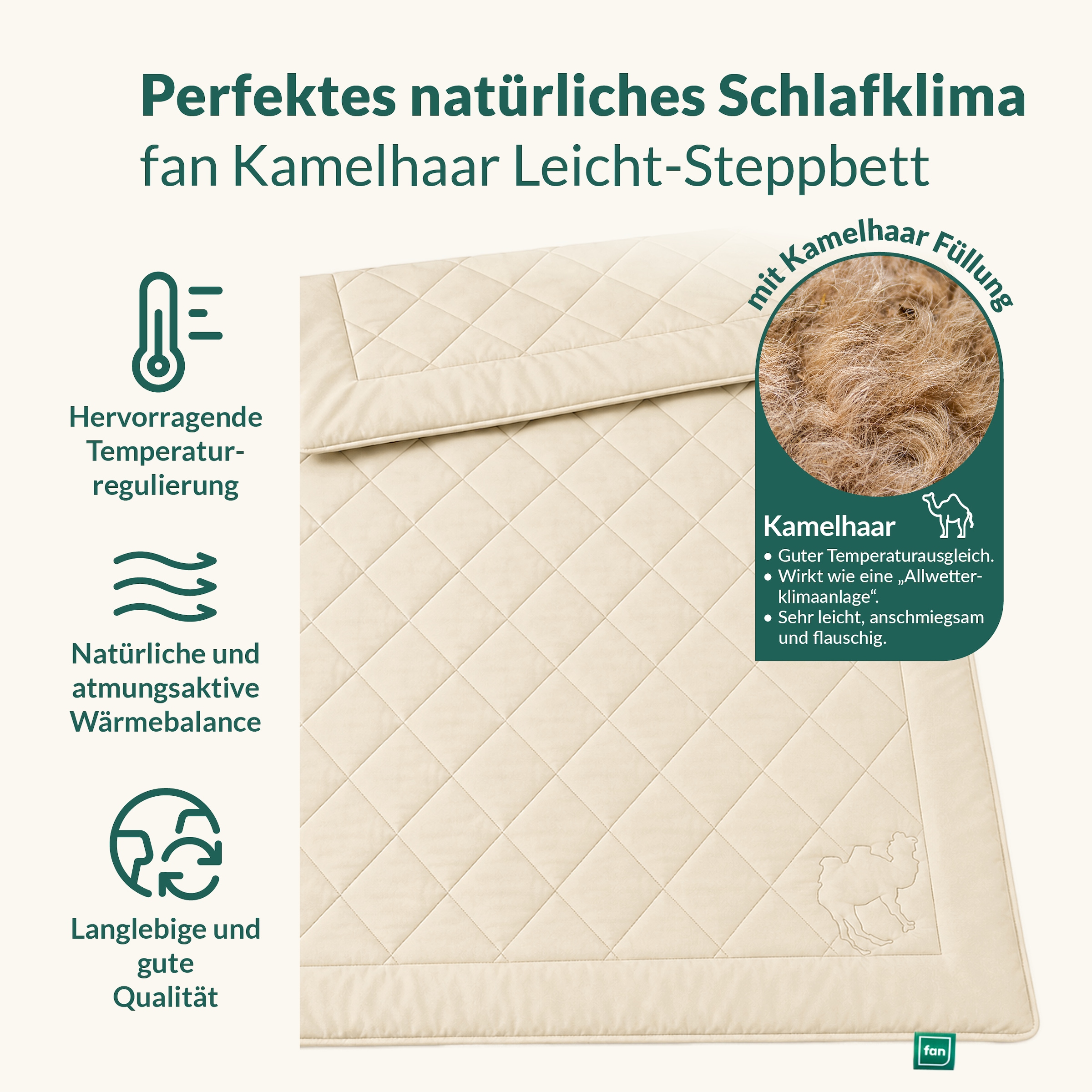 fan Naturhaarbettdecke »Gobi, Bettdecken für Sommer und Winter, temperaturausgleichend« leicht Füllung Kamelhaar Bezug Baumwolle 1 Stk. tlg. Klimatisierende Kamelhaar-Füllung - Made in Germany