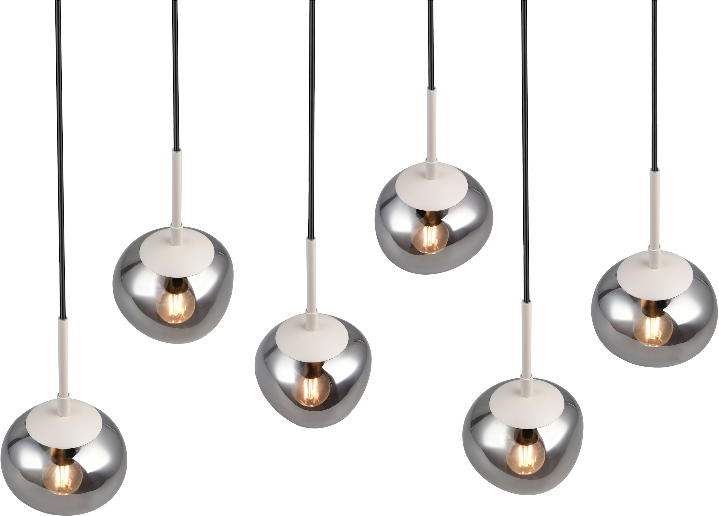 s.Oliver Pendelleuchte »ANJELLA, Hängelampe exkl 6x E14 max 10W, in warm grey + smoke Glas«, 6 flammig, Leuchtmittel E14 | Leuchtmittel wechselbar, mit mundgeblasenen Glas Lampenschirmen in rauchgrau, 150 x 90 x 30 cm