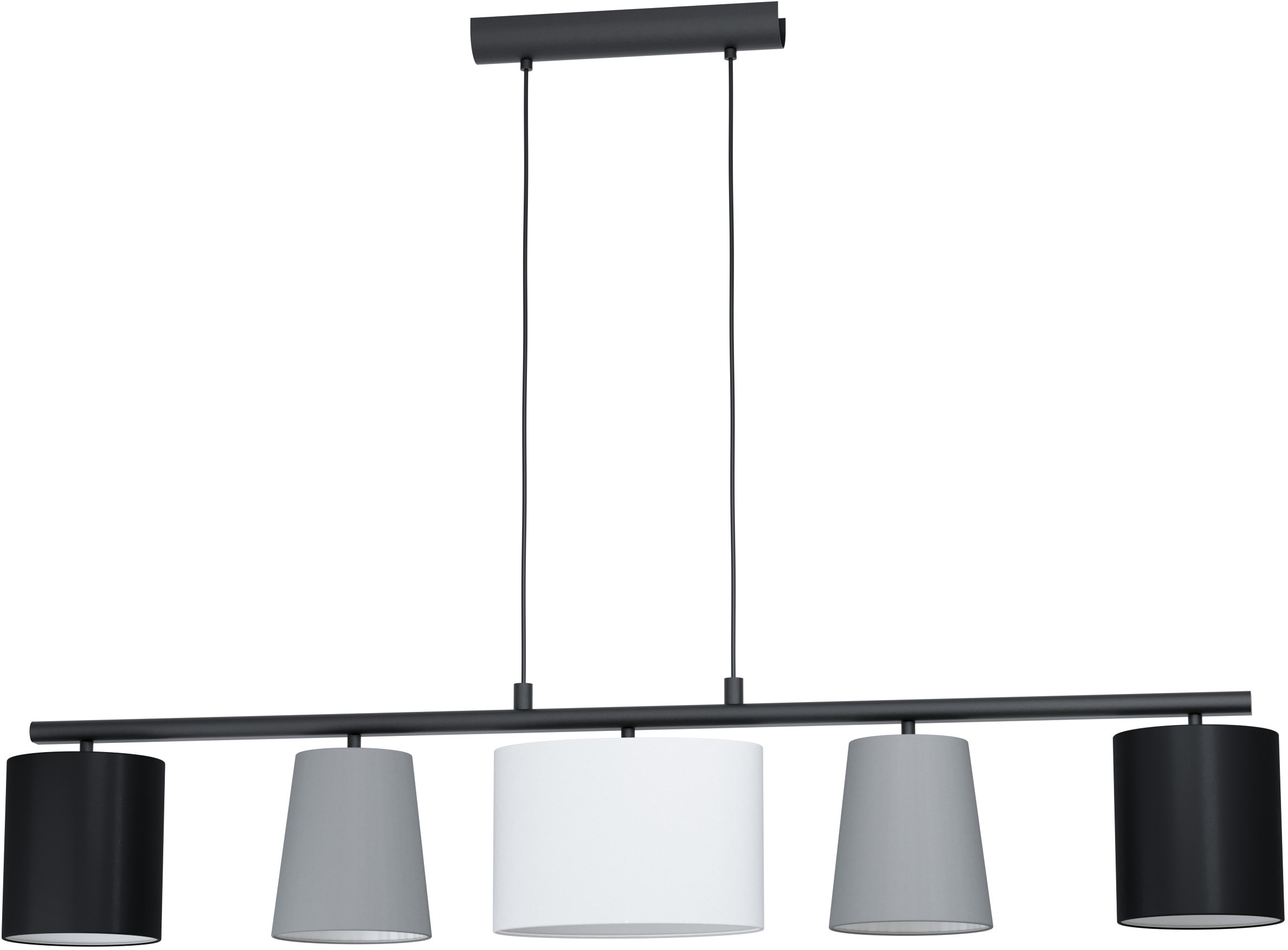 EGLO Hängeleuchte »ALMEIDA 1«, 5 flammig, Leuchtmittel E14 | Leuchtmittel wechselbar-ohne Leuchtmittel, schwarz / L120 x H110 x B25,5cm / exkl. 5 x E14 / Stoff Lampenschirme