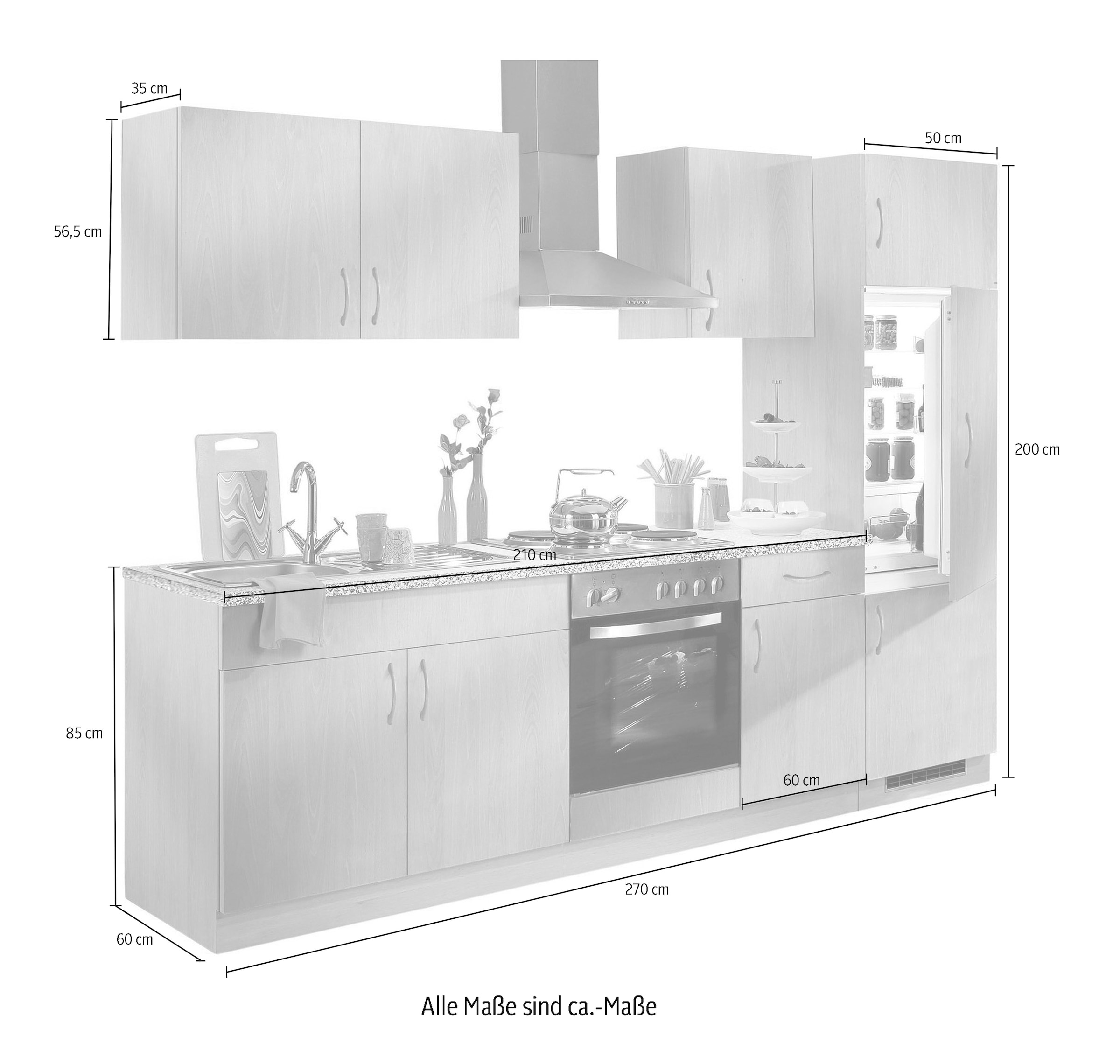 mit cm E-Geräten, Online wiho Shop im Küchen bestellen »Kiel«, Küchenzeile 270 Breite OTTO