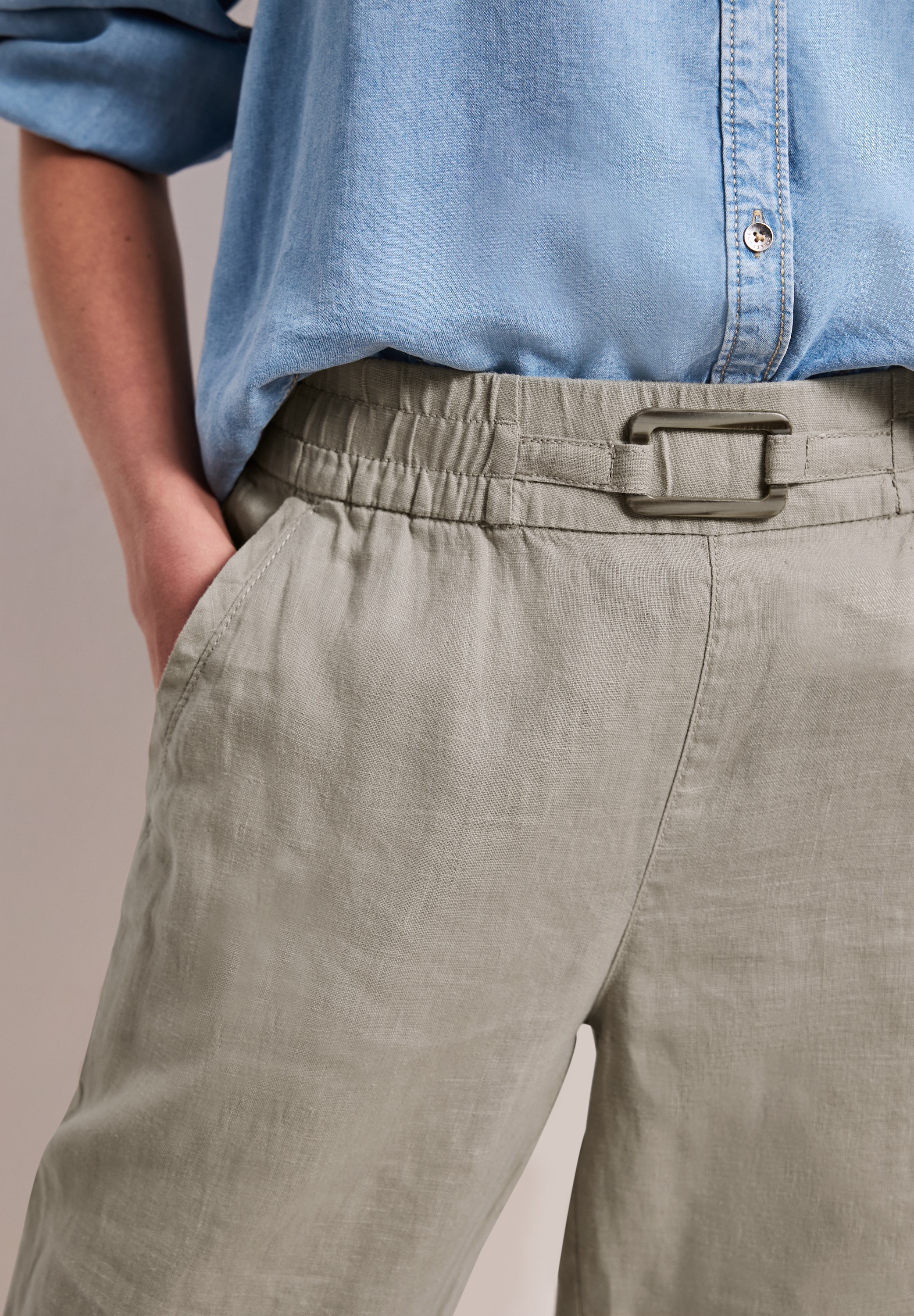 STREET ONE Leinenhose »Style Bonny«  Slim Leg Hose aus Leinen mit Schnalle