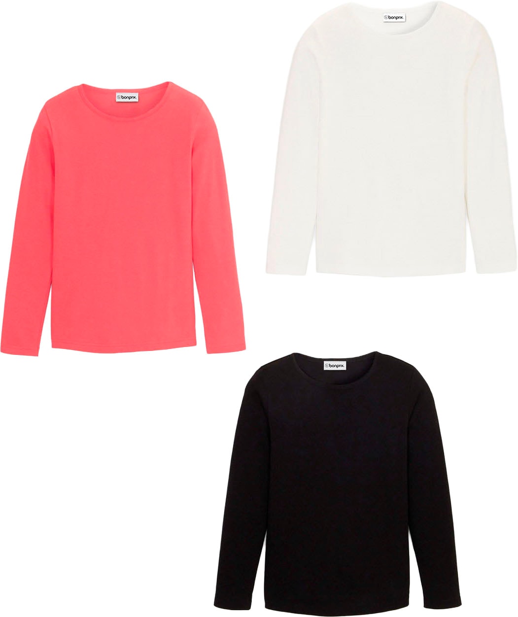 bonprix Langarmshirt »Langarmshirt aus reiner Baumwolle (3er Pack)« Packung, 3 Stk. regular fit, aus reiner Baumwolle, Casual Stil