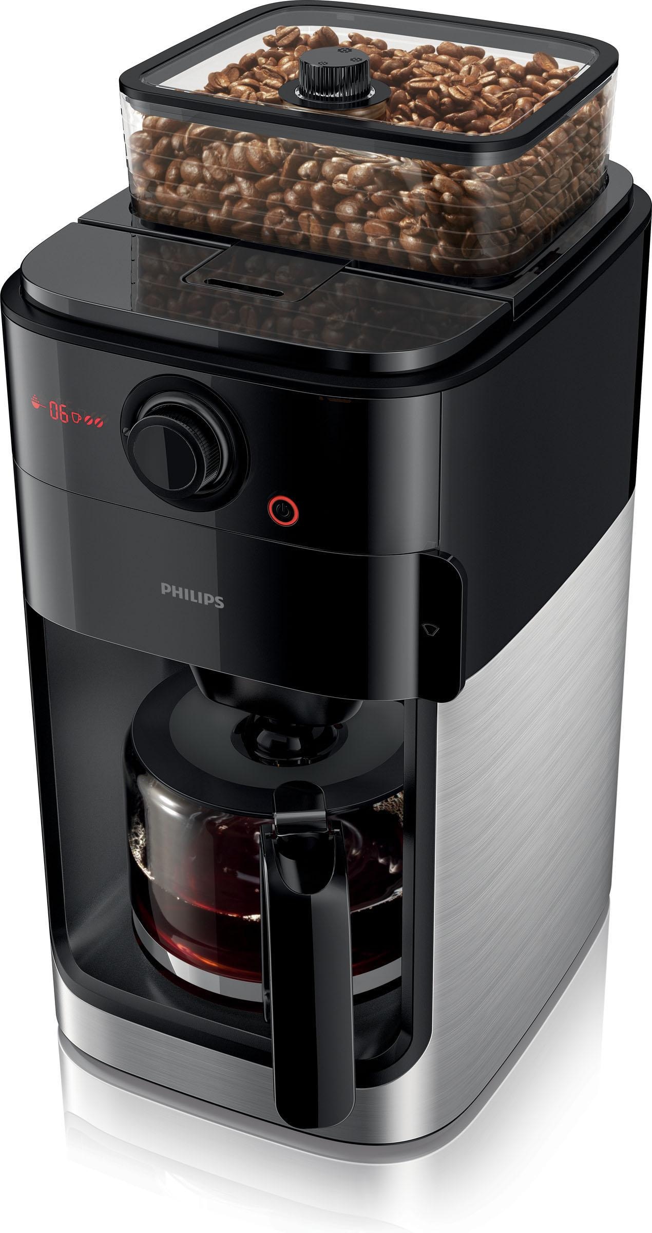 Philips Kaffeemaschine mit Mahlwerk »Grind & Brew HD7767/00«, 1,2 l Kaffeekanne, aromaversiegeltes Bohnenfach, edelstahl/schwarz