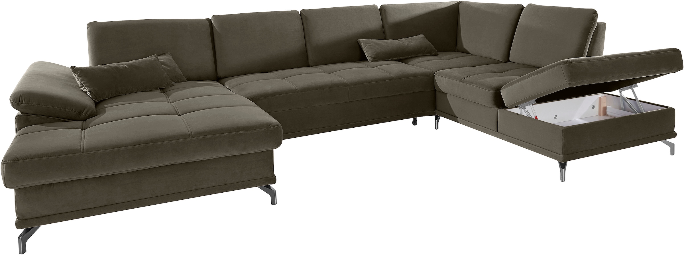 Places of Style Wohnlandschaft »Costello U-Form, mit Sitztiefenverstellung, Armteilverstellung und«, 3 Nierenkissen, optional Bettfunktion und Bettkasten