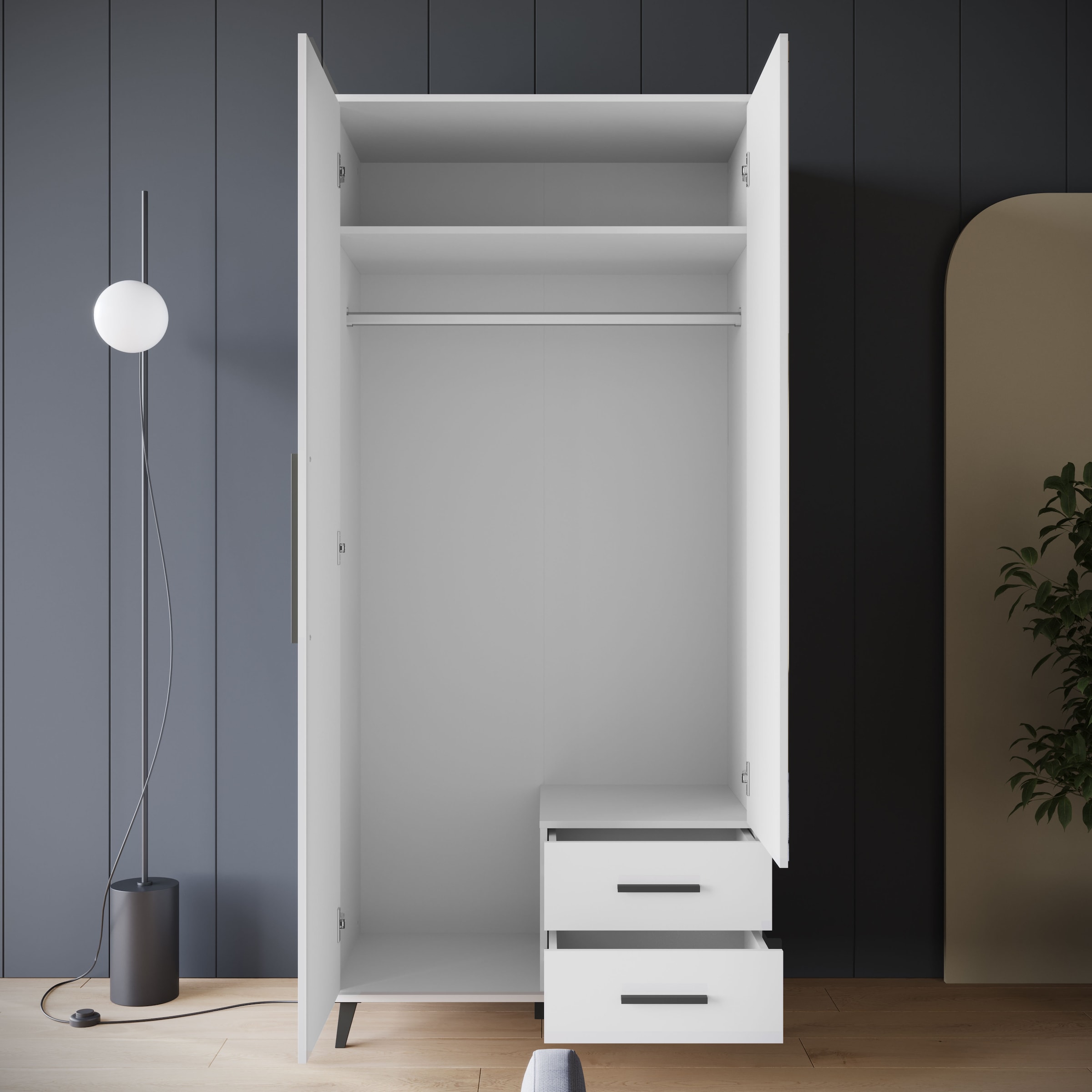 INOSIGN Kleiderschrank »Lagos, Garderobe Schlafzimmerschrank Wäscheschrank Bestseller« in 2 Farben und 2 Breiten erhältlich, 1 Stk. tlg. Moderner Drehtürenschrank mit Spiegeltür, Breite 90 cm, 2 Schubladen