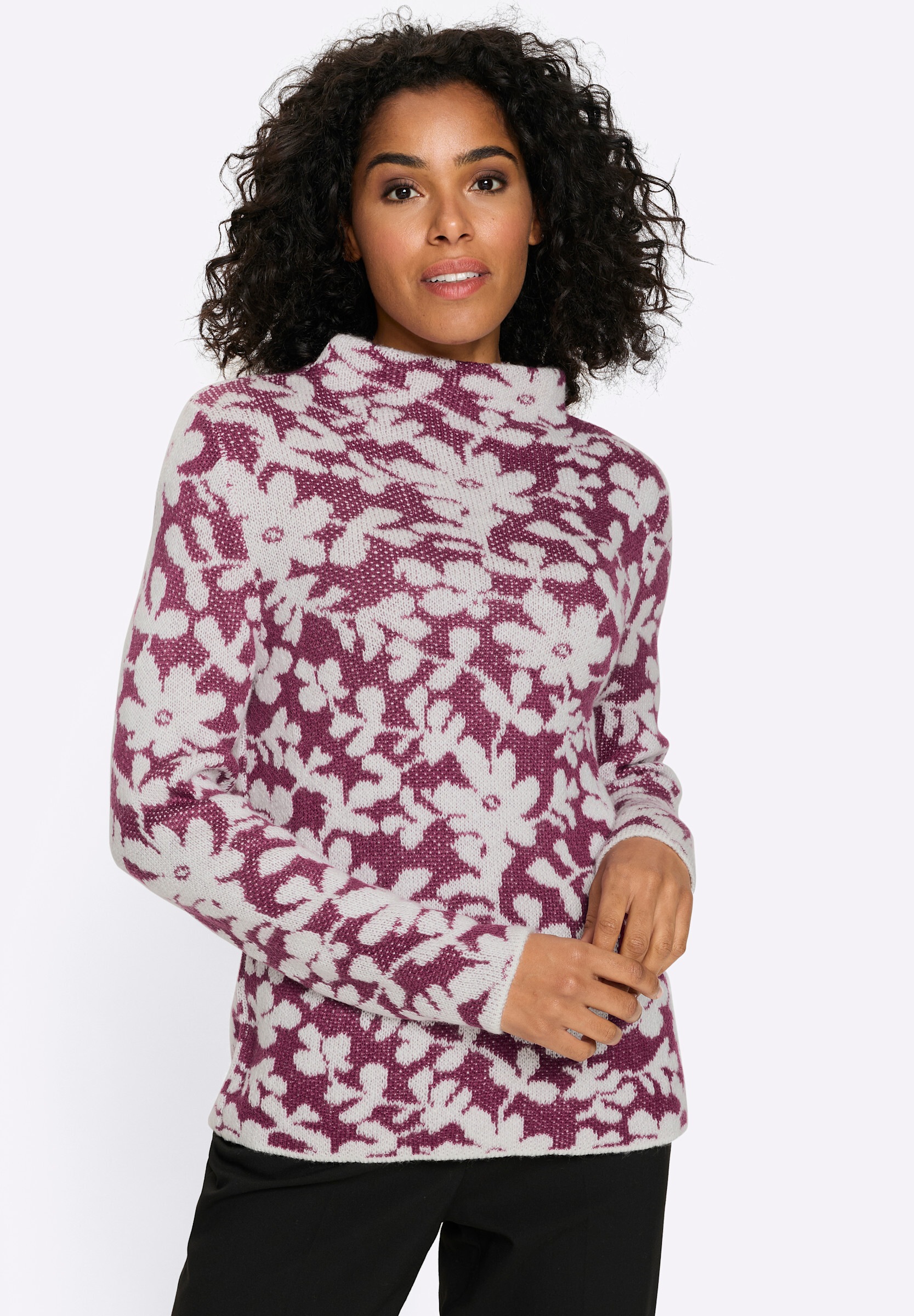 Sieh an! Longpullover »Jacquard-Pullover Stehkragenpullover mit Effektgarn«