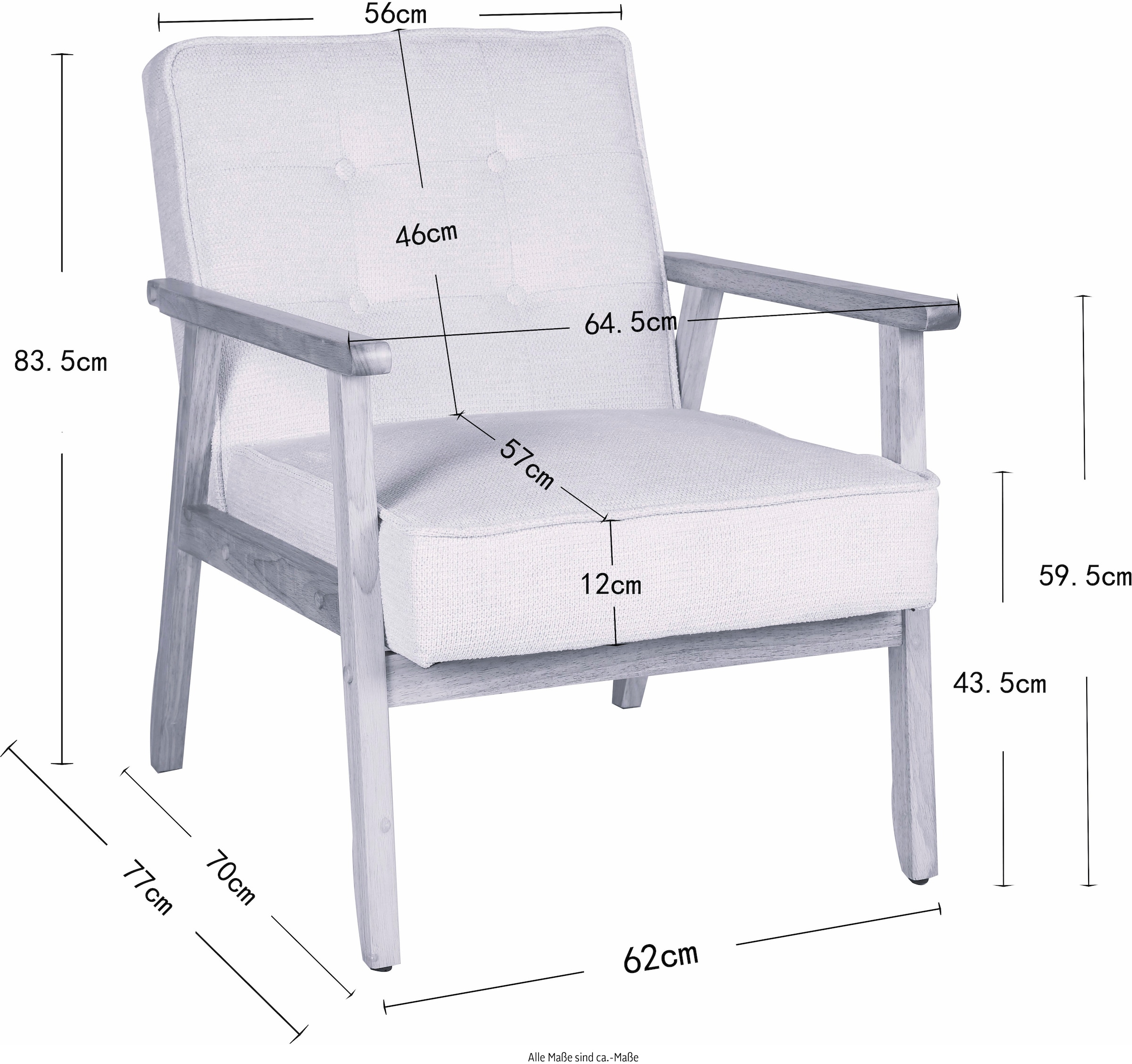 Home affaire Loungesessel »MENONRI mit Armlehnen aus Massivholz«, Relaxsessel, Lese-Sessel, Cocktailsessel in Cord und Webstoff