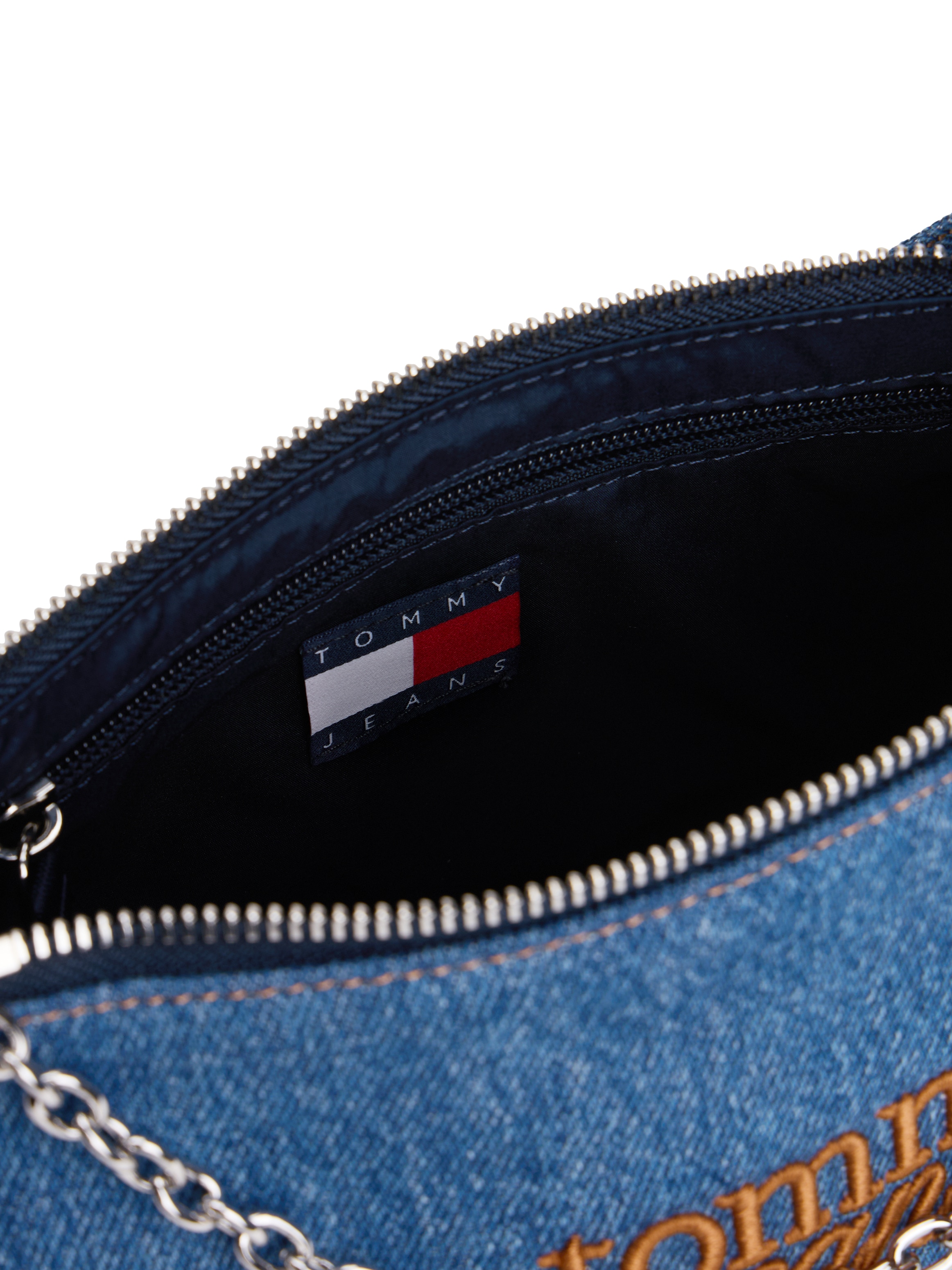 Tommy Jeans Schultertasche »TJW COOL DENIM SHOULDER BAG« , Damen Tragetasche, Minibag mit modischer Zierkette