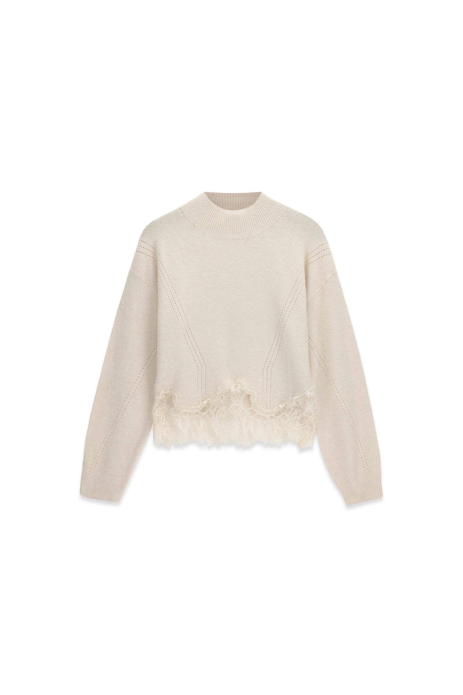 Guess Strickpullover »LS MN HAYDEN LACE SWTR« mit Woll-Anteil, Spitzenbesatz