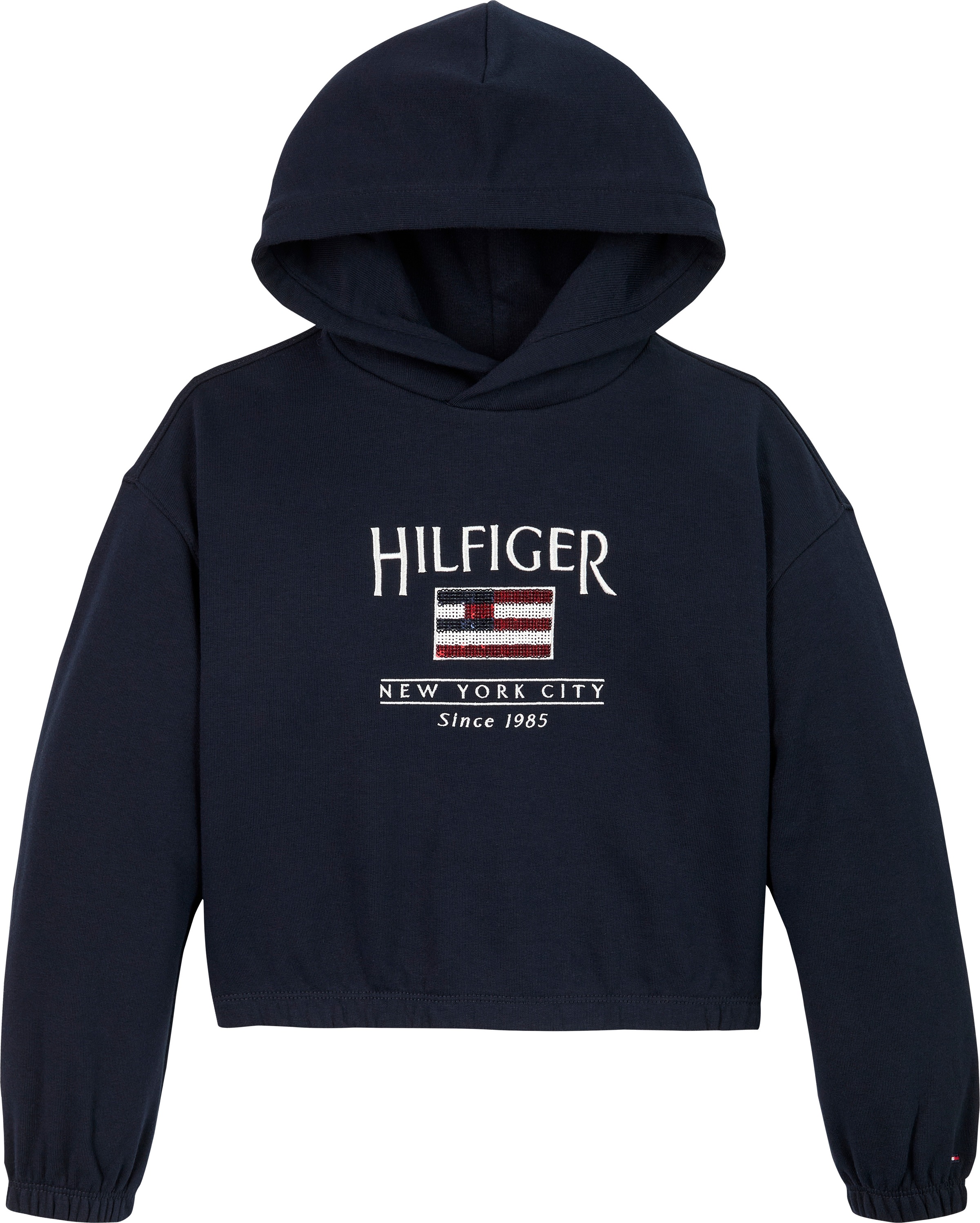 Tommy Hilfiger Kapuzensweatshirt »HILFIGER SEQUIN FLAG HOODIE«, mit Pailetten, mit Logostickereien