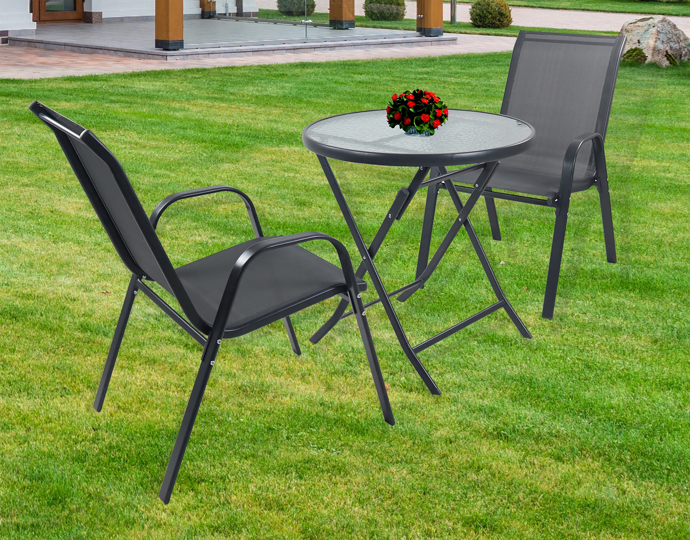 VCM Garten-Essgruppe »3tlg Balkonset Gartenmöbel Stapelstühle Set Sonlas«