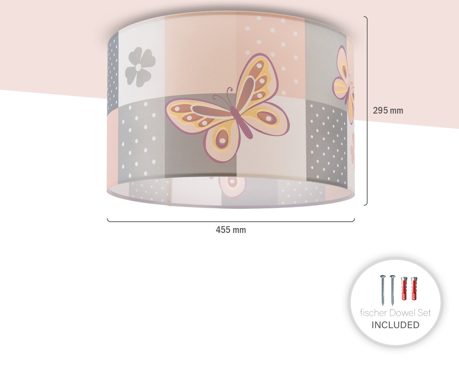 Paco Home Deckenleuchte »Cosmo 220«, 1 flammig, Leuchtmittel E27 | ohne Leuchtmittel, Lampe Kinderzimmer Deckenlampe Rosa Schmetterling Blumen Karo E27