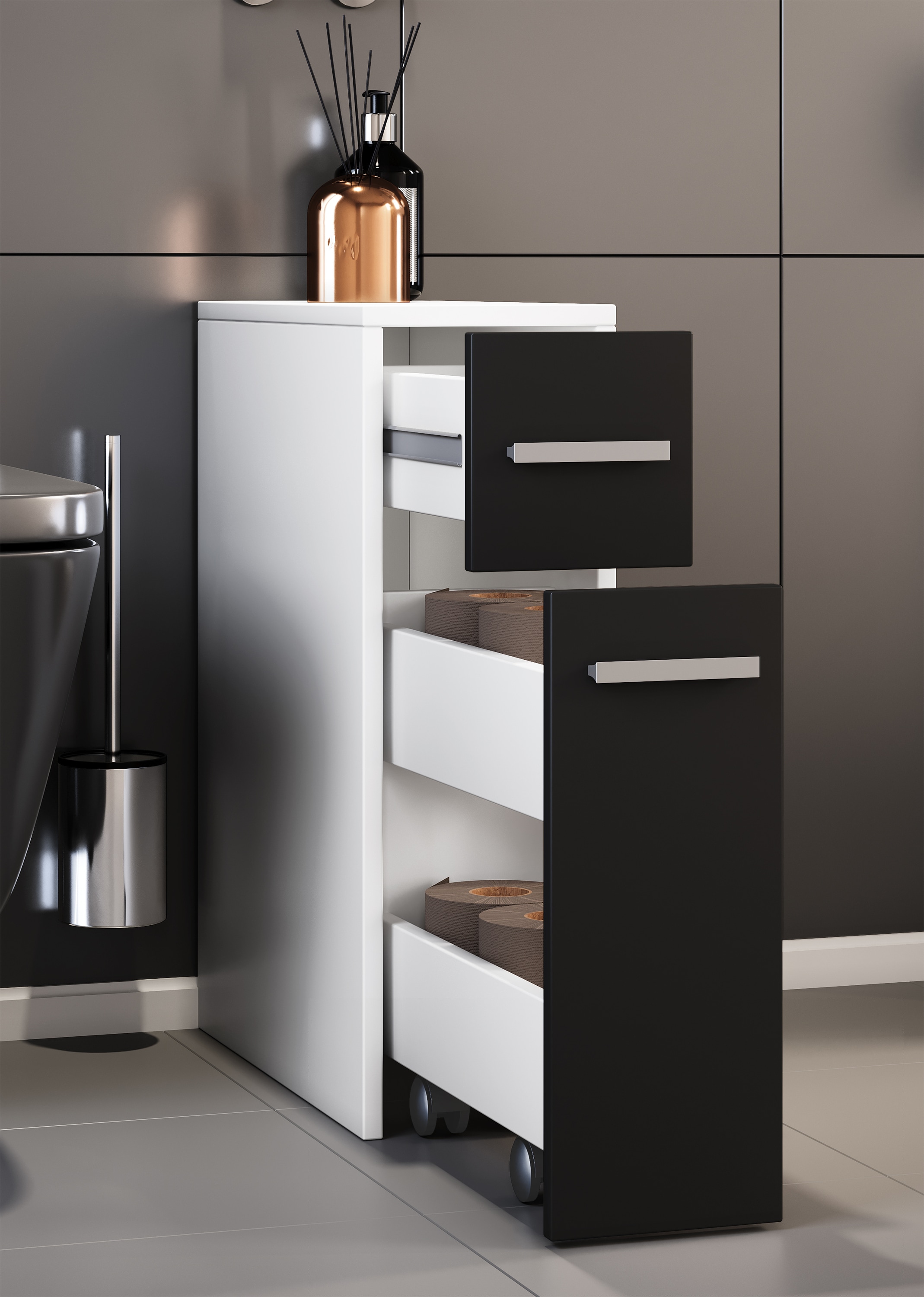 VCM Hochschrank »VCM Holz Midischrank | Nischenschrank | Maße: H. 61 x B. 20 x T. 45 cm | Raumteiler | 2 Schubladen - Zalo«, (1 St.)