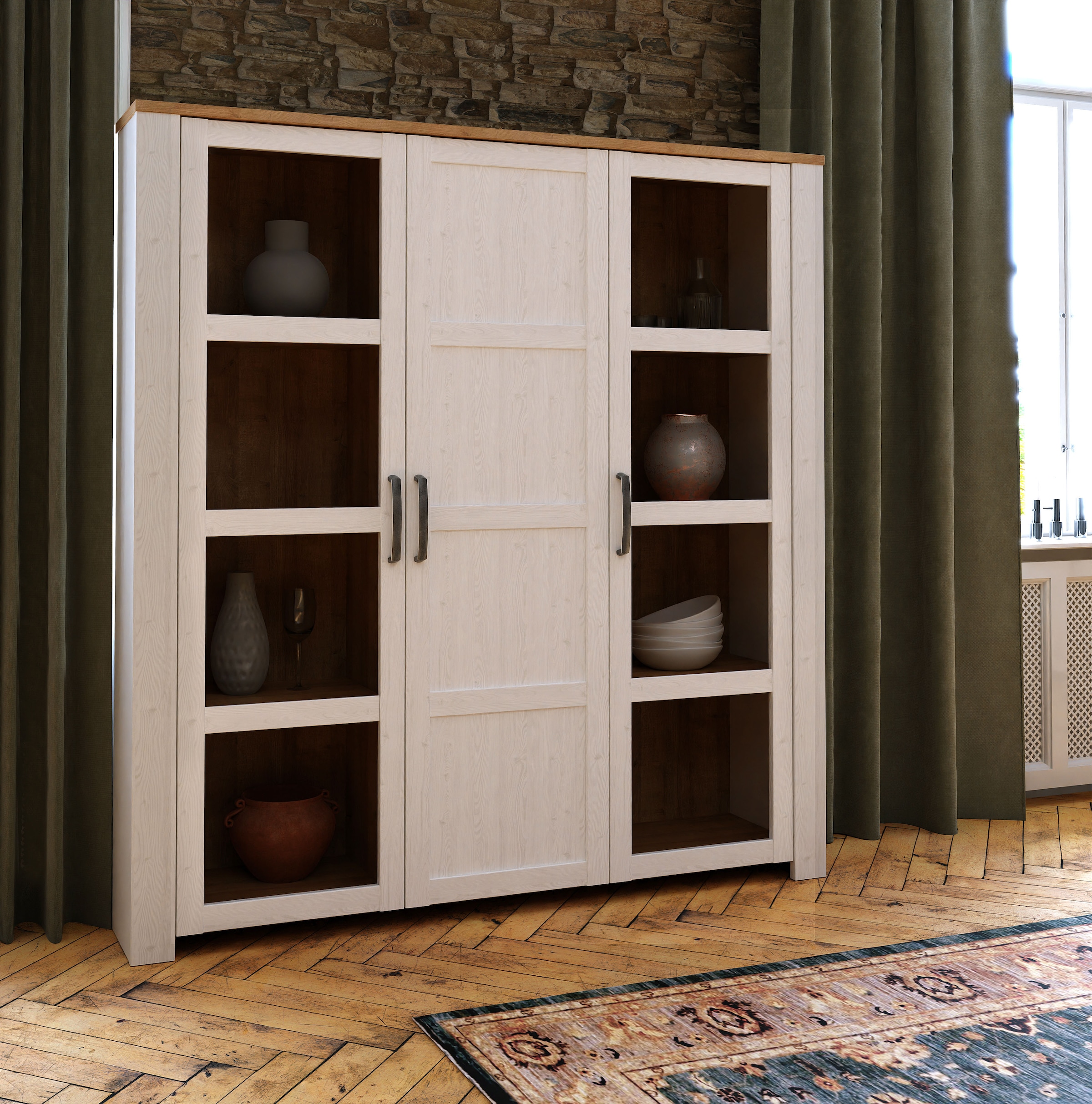 FORTE Highboard »Bohol, großes Highboard 2, Glastüren, viel Stauraum« B/H/T 151,1/160,6/42 cm Beleuchtung optional bestellbar