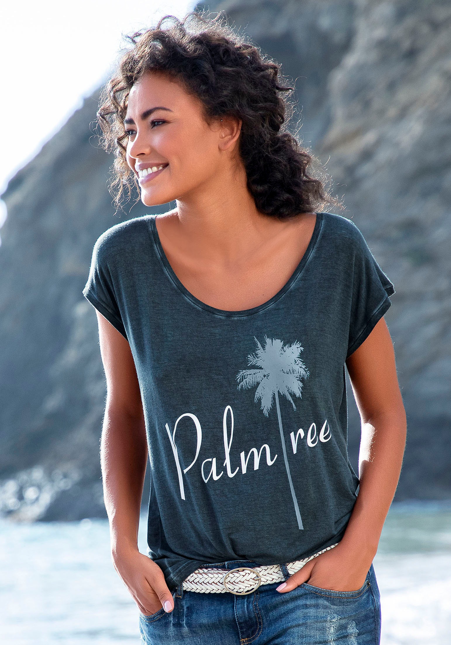 Beachtime T-Shirt, mit Sprüche Frontdruck Palmtree