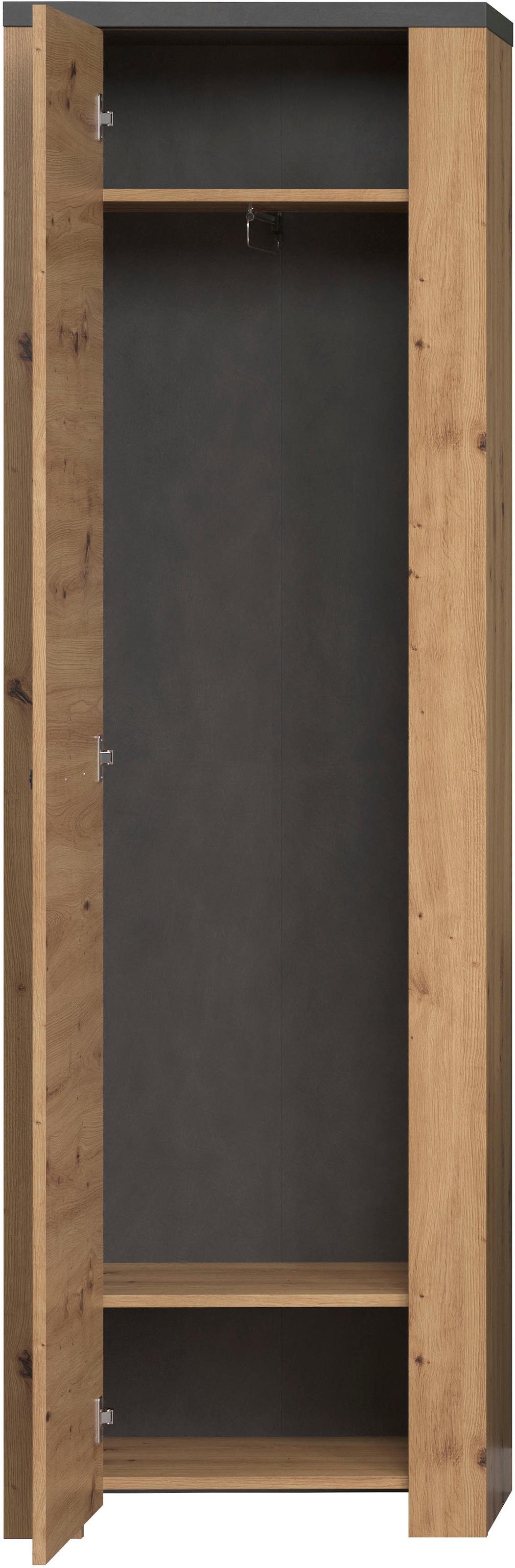 Home affaire Garderobenschrank »Ambres Inkl. ausziehbarer Kleiderstange«, (1 St.), matte Echtholzoptik, ca. 62 cm breit, ausziehbare Kleiderstange