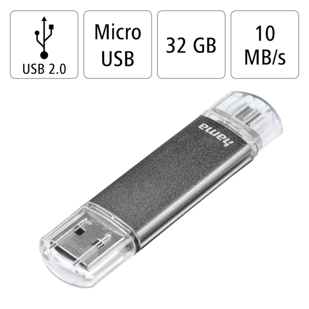 Hama USB-Stick »USB-Stick "Laeta Twin", USB 2.0, 16GB, 10MB/s, Grau«, (Lesegeschwindigkeit 10 MB/s)