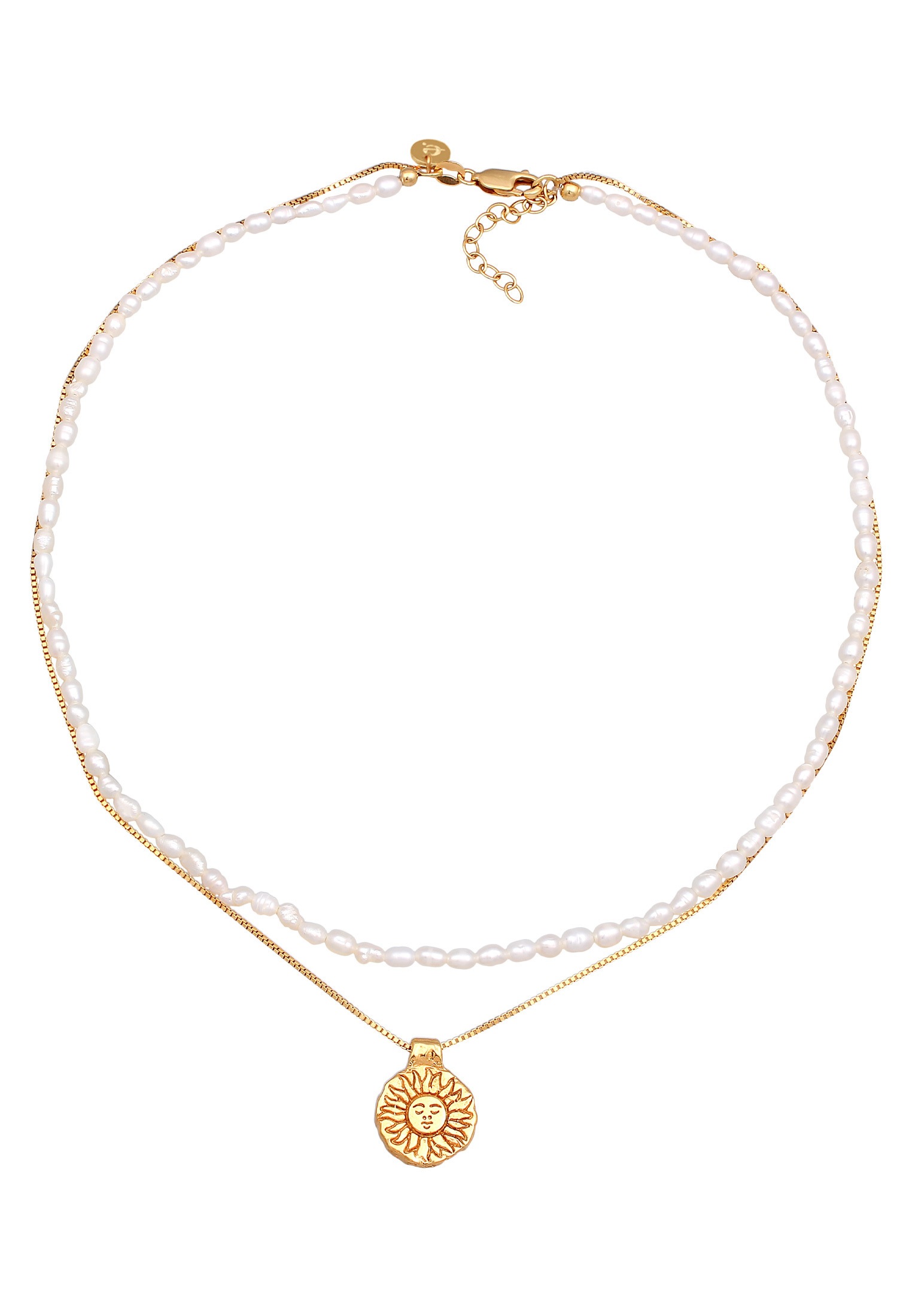 Elli Premium Silberkette »Halskette Choker Layer Sonne Süßwasserperlen 925 Silber«