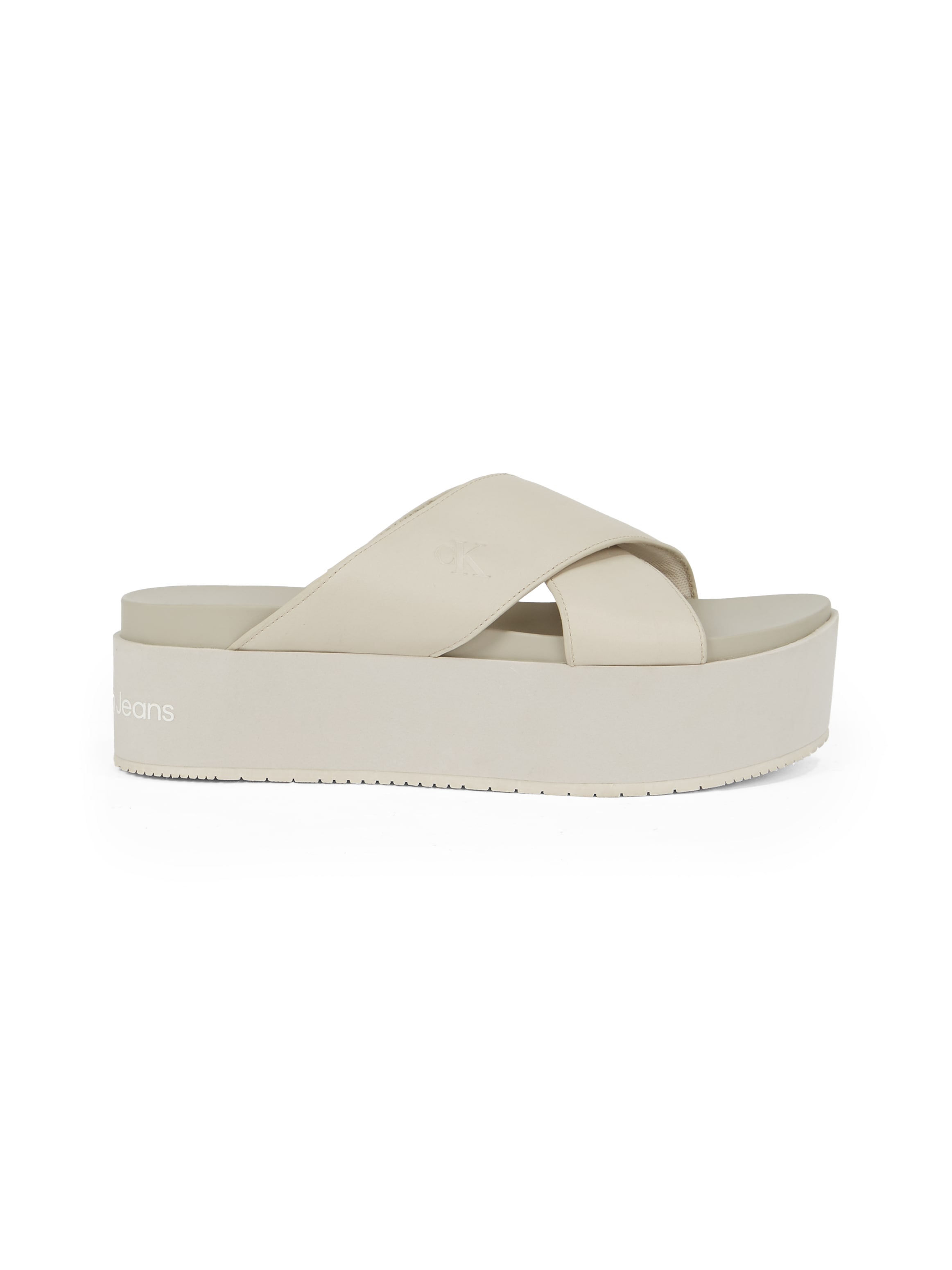 Calvin Klein Jeans Pantolette »FLATFORM CROSS MG UC«, Plateau, Sommerschuh, Schlappen mit Kreuzbandage