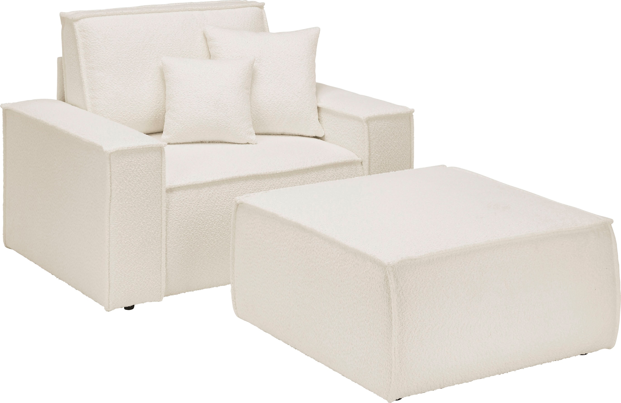 OTTO home Loveseat »FINNLEY Bouclé, Loveseat & Hocker im Set, inkl. Zierkissen« 2 Stk. tlg. verfügbar in den Stoffqualitäten Bouclé, Struktur fein und Mega Cord