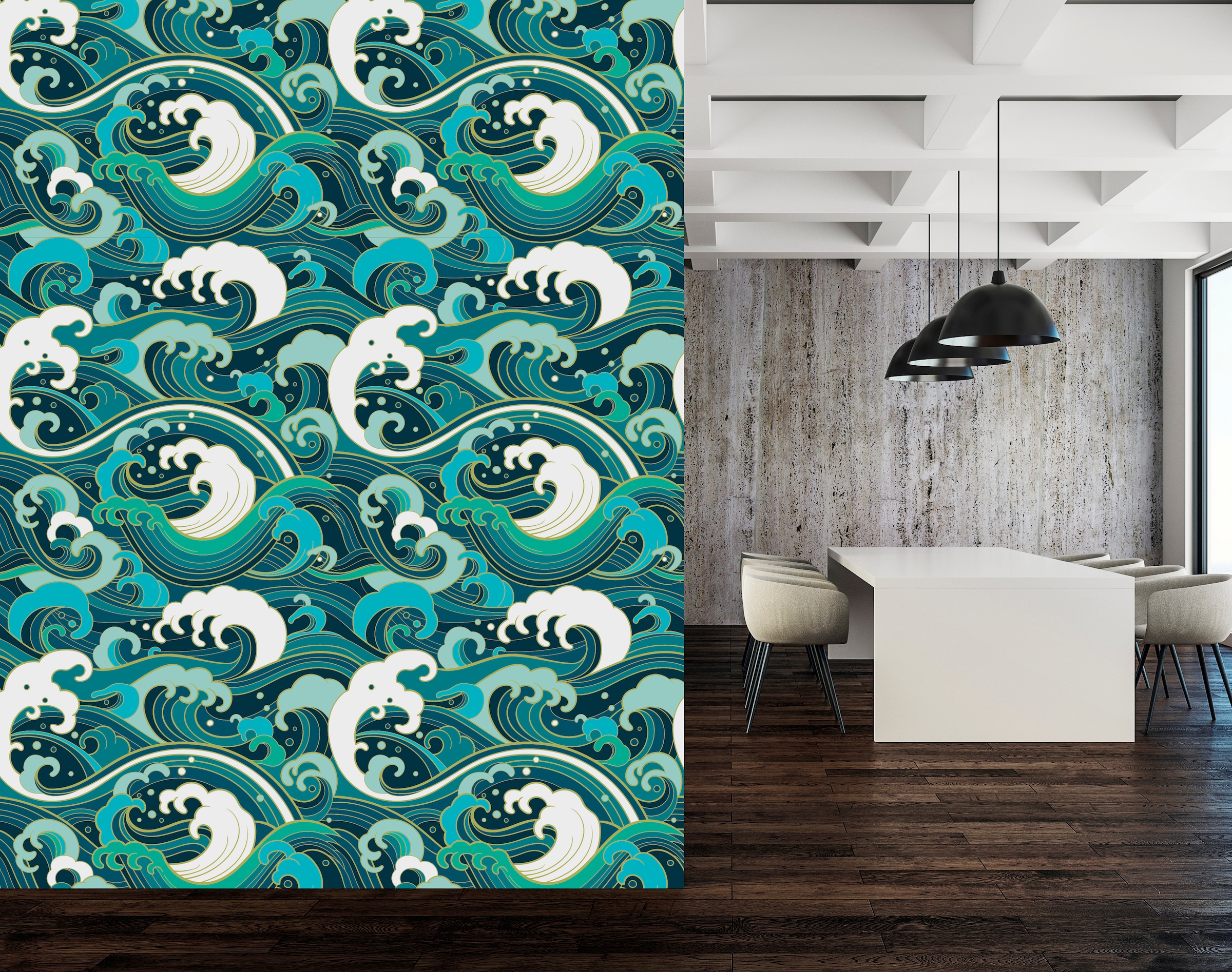 queence Vinyltapete »Gesa«, bedruckt-Motiv-gemustert-Meer-Strand-naturalistisch, 90x250cm, selbstklebend, kinderleichte Anbringung, Sticker