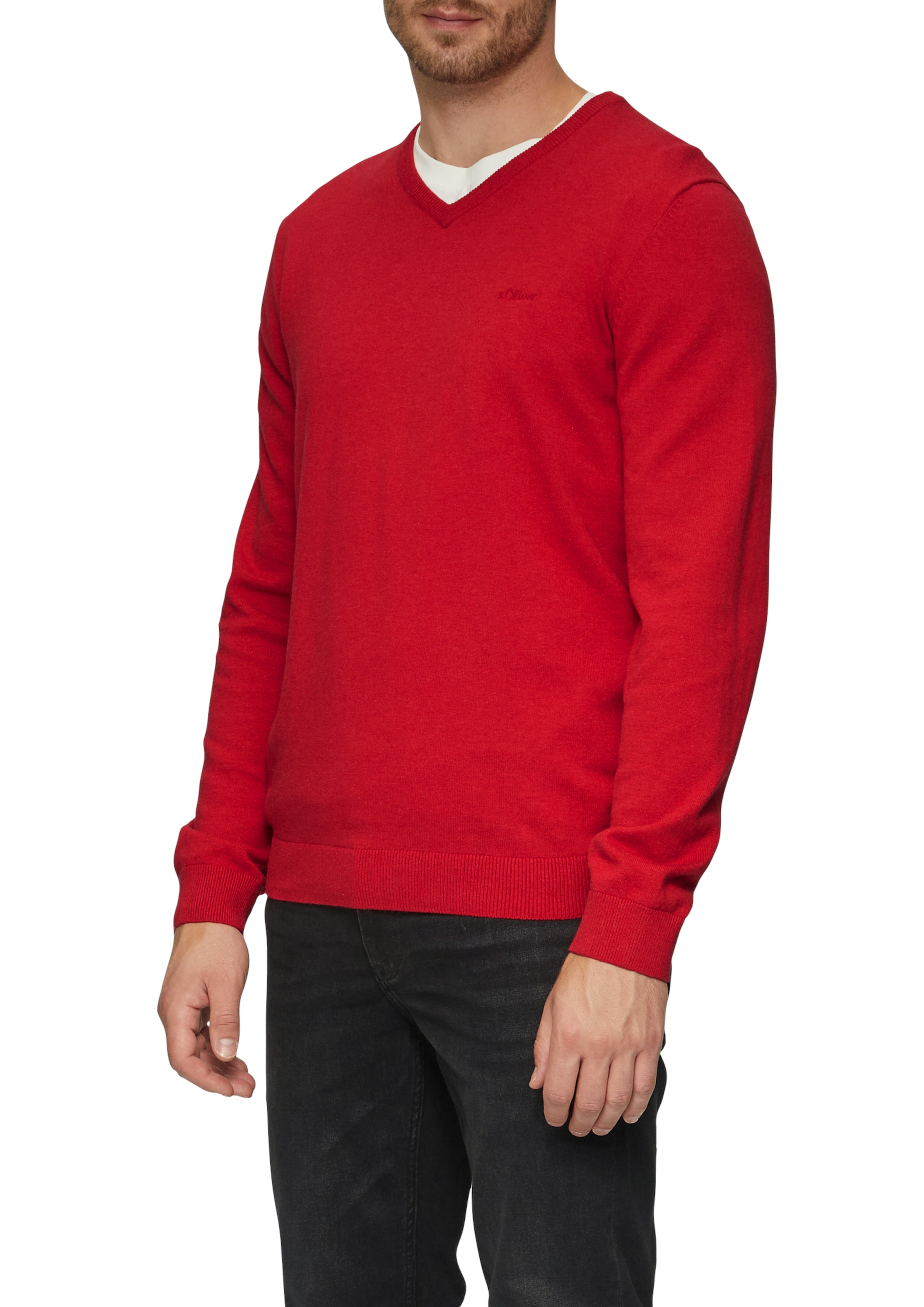 s.Oliver Strickpullover, in melierter Optik mit Logo-Stickerei