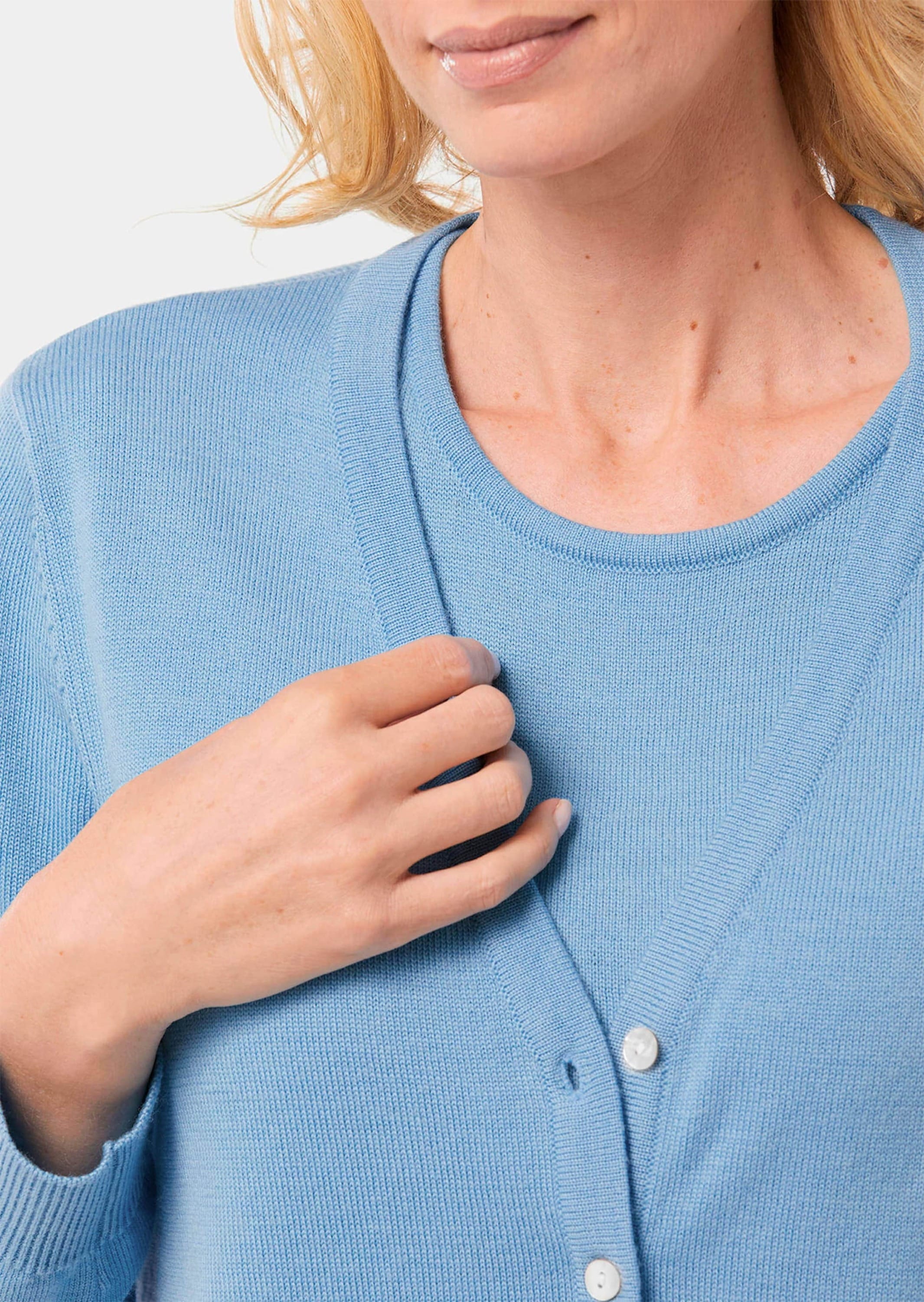 GOLDNER Strickpullover »Kurzgröße Strick-Twinset aus Merino-Schurwolle«