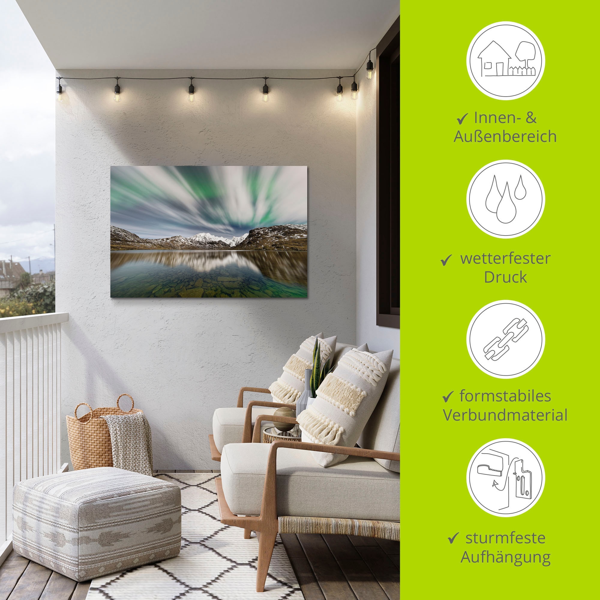 Artland Wandbild »Polarlicht über einer Bergkette«, Berge & Alpenbilder, (1 St.), als Alubild, Leinwandbild, Wandaufkleber oder Poster in versch. Größen
