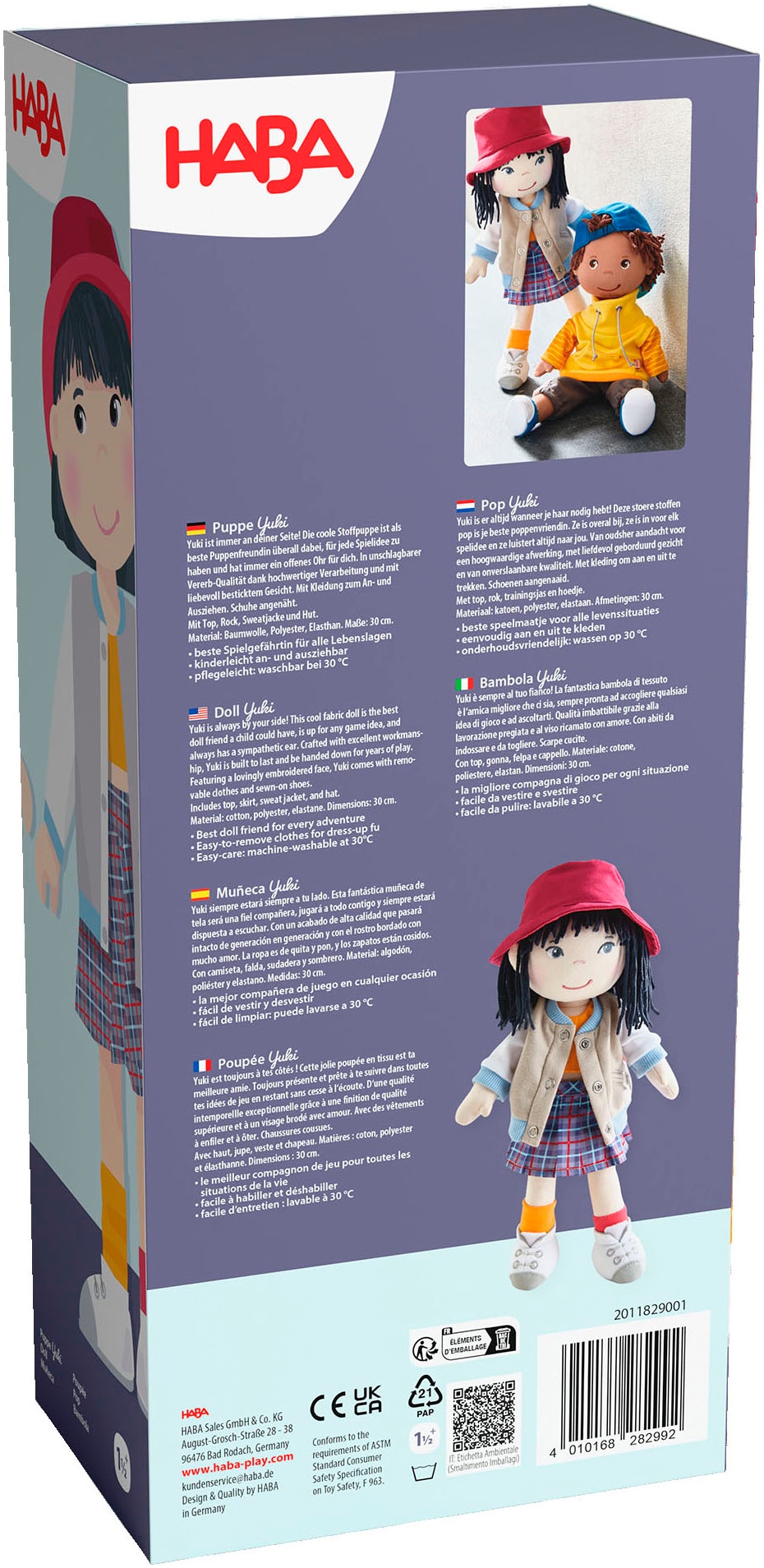 Haba Stoffpuppe »Yuki«, Mit Top, Sweatjacke und Hut