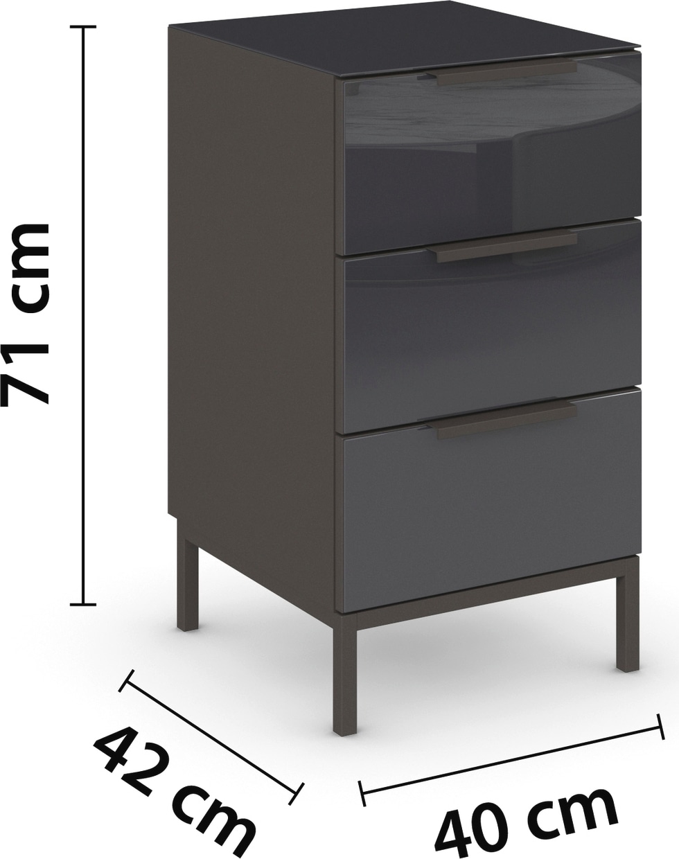 rauch Nachtkommode »Nachttisch Nachtschrank Nachtkonsole FLIPP mit Glasfront«, (Breite 40 cm), mit 3 Schubladen und Soft-Close-Funktion, Oberboden und Front Glas