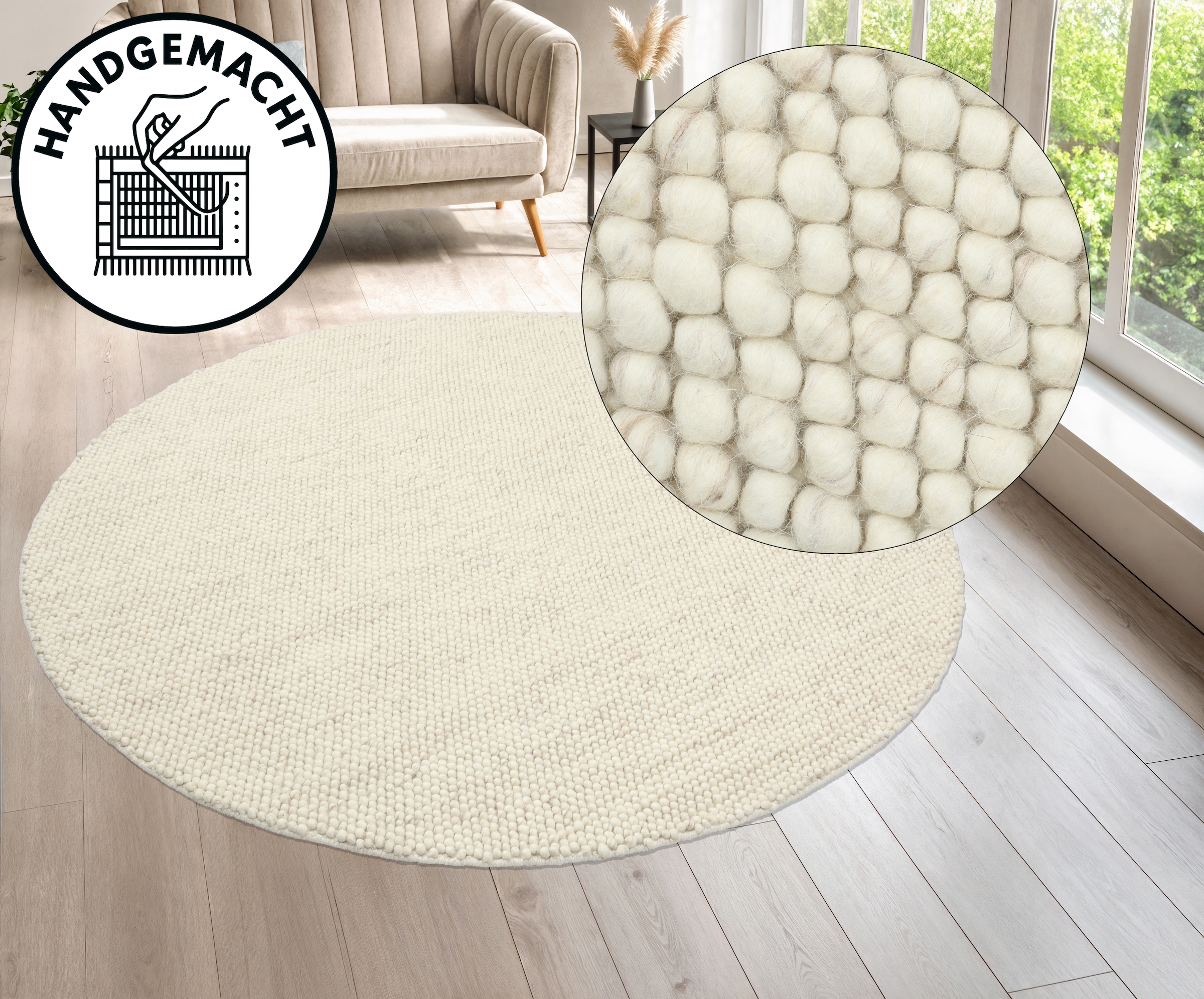 LeGer Home by Lena Gercke Teppich »Ainhoa, handgewebt, Wolle« rund 12 mm Höhe Teppich, Wohnzimmer, Schlafzimmer, Esszimmer
