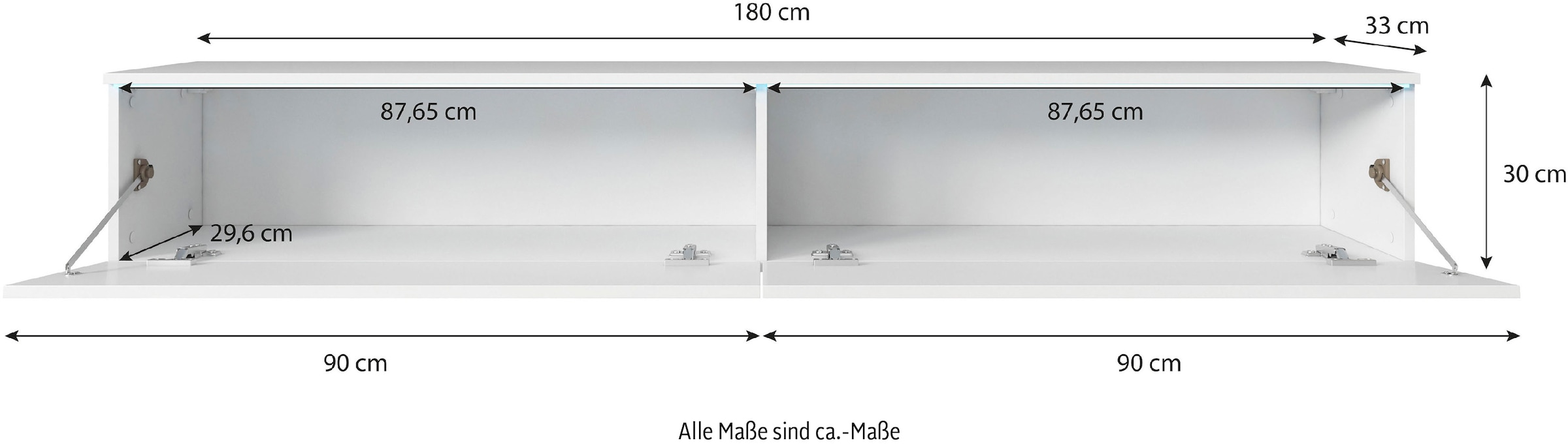 INOSIGN Lowboard »LOWBOARD VERA, wahlweise mit oder ohne Beleuchtung«, Modernes griffloses TV-Board, 180 cm TV-Schrank, stehend und hängend