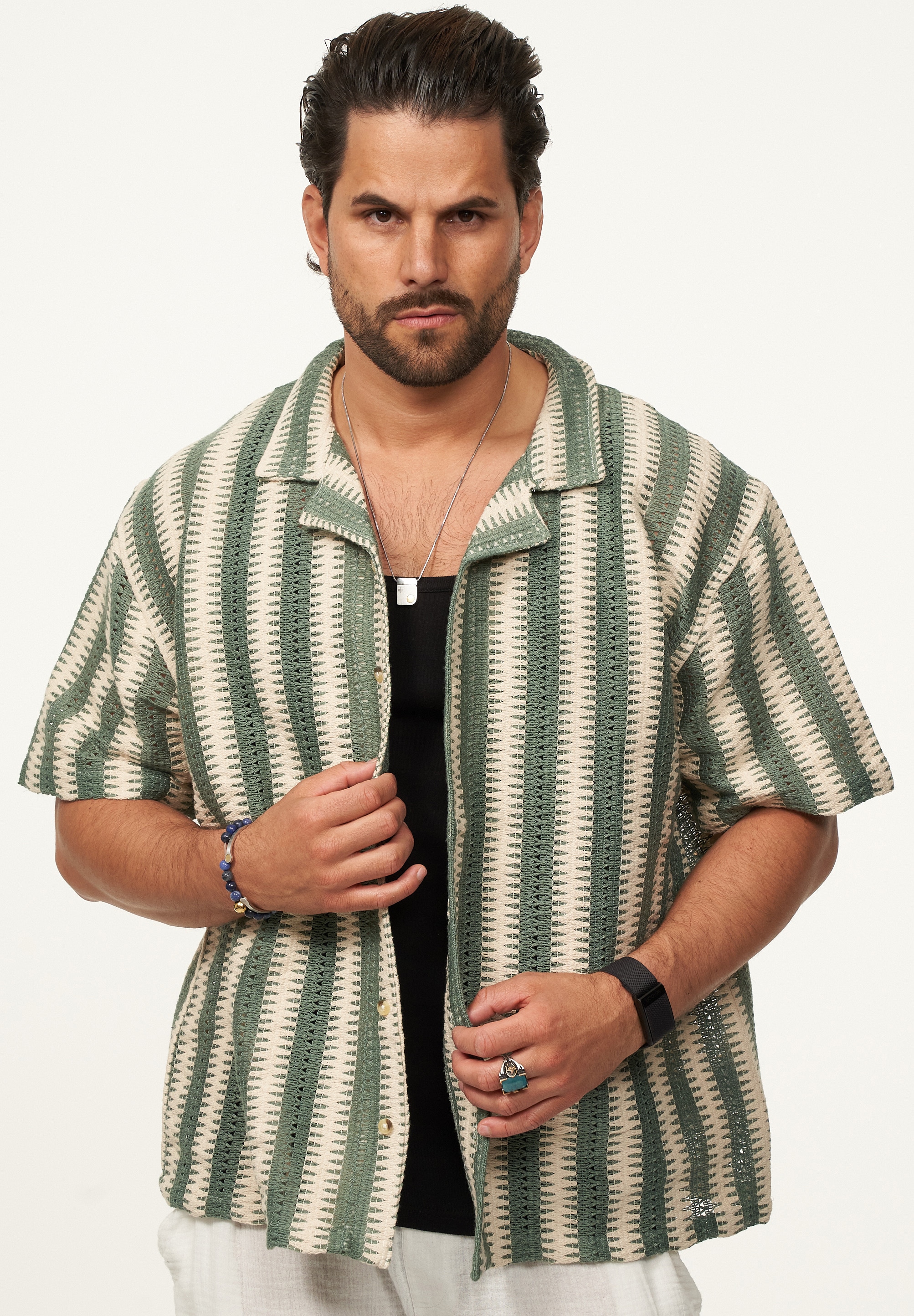 SOULSTAR Kurzarmhemd »Freizeithemd als Kurzam Strick Hemd im Retro-Look - Strick Polo-Hemd Overshirt im Regular-Fit für Herren« Herren Kurzarm Strick Polo-Hemd T-Shirt