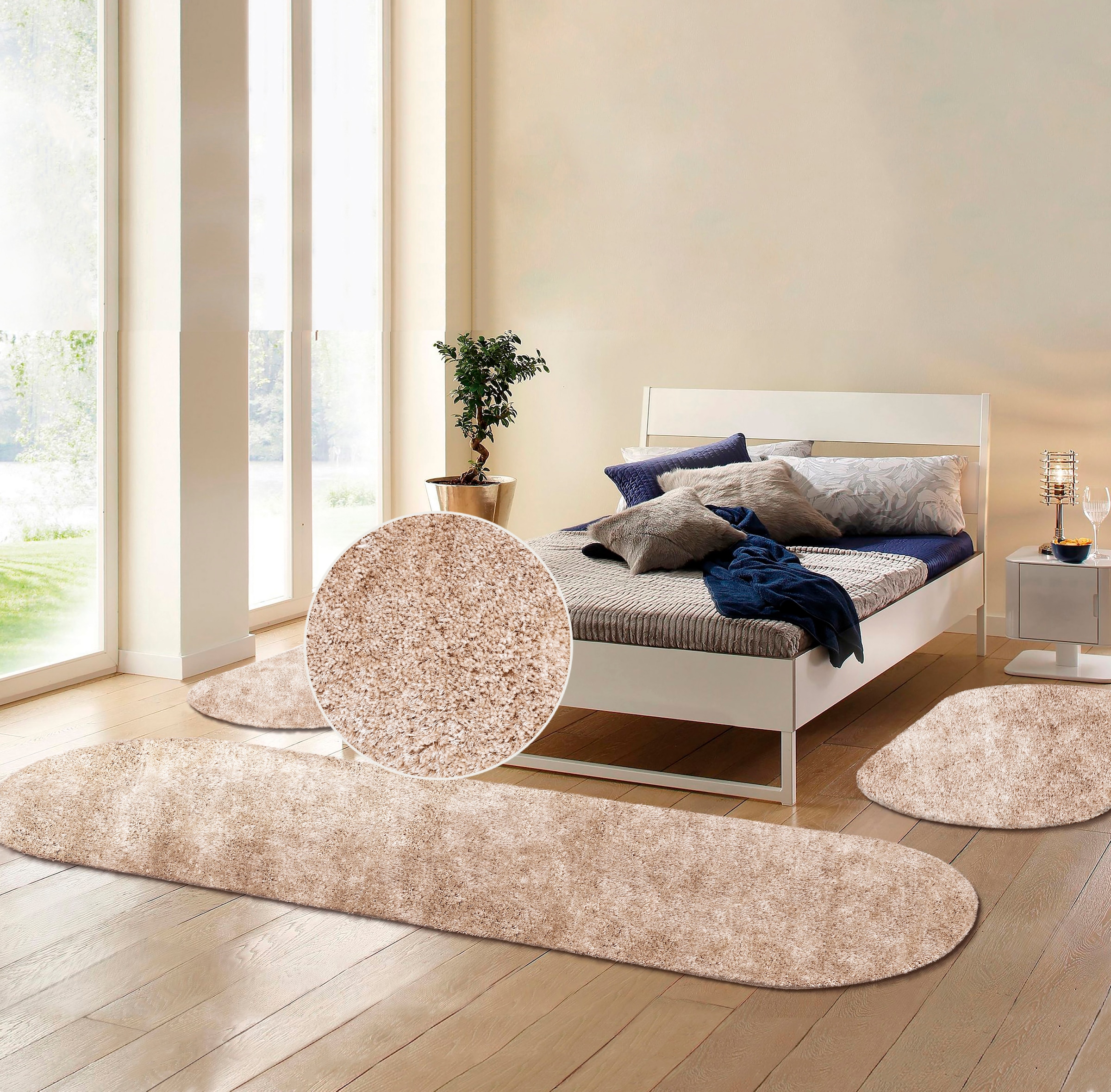 Bruno Banani Hochflor-Bettumrandung »Dana Teppich, Kundenliebling«, (3 tlg.), unifarben, Mikrofaser, pflegeleicht, Bettvorleger, Schlafzimmer